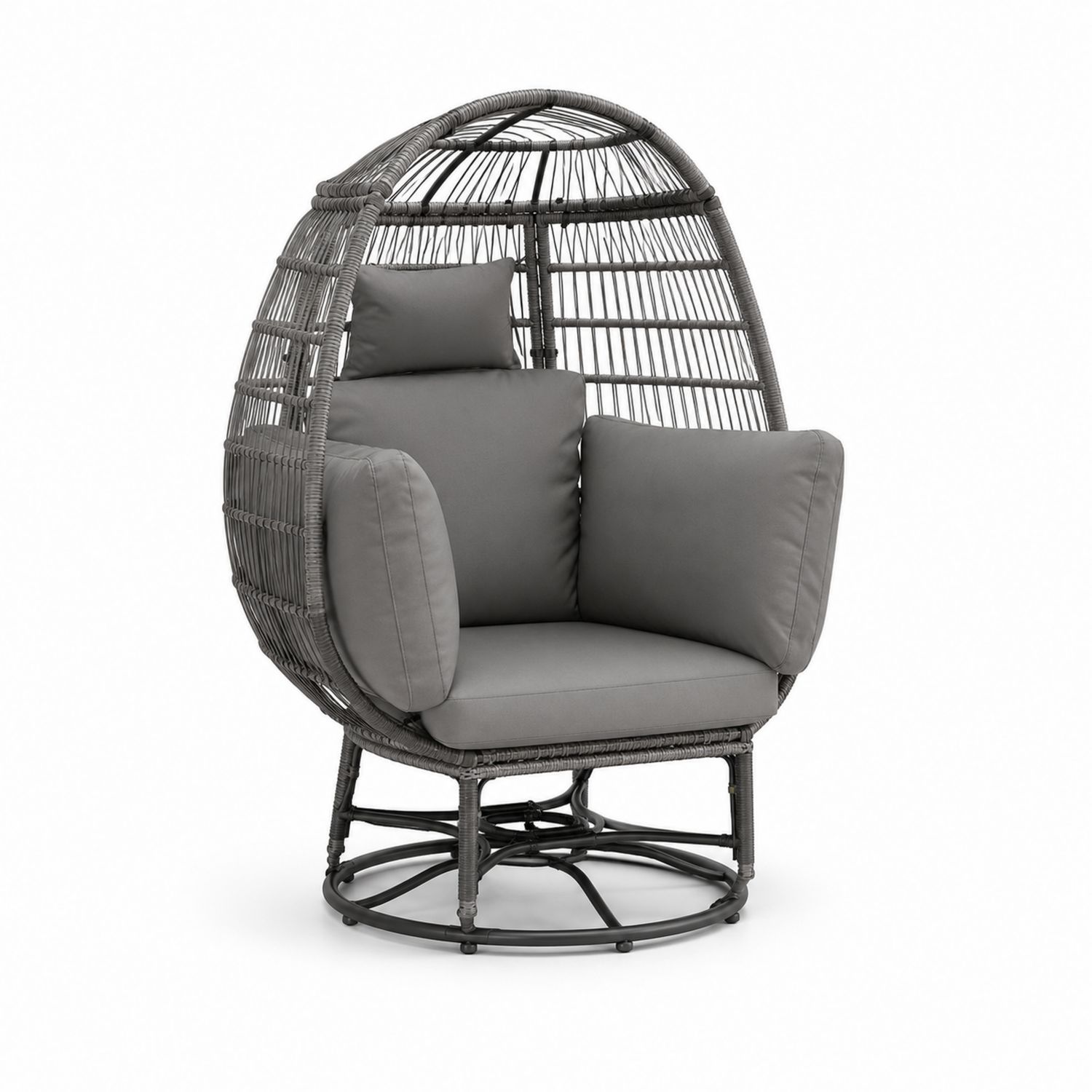 Silla de Exterior Giratoria en Forma de Huevo con Cojines de Tela Gris-Mavtrivarion