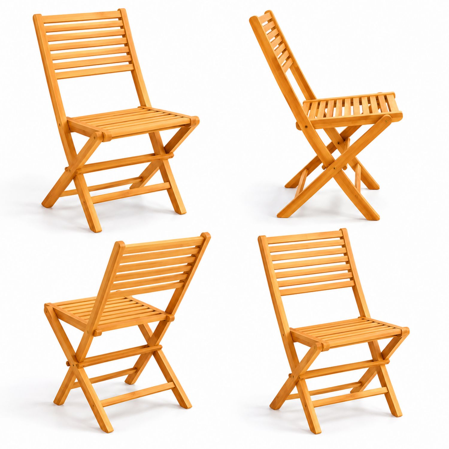 Conjunto de 4 sillas plegables de madera de acacia-Mavtrivarion