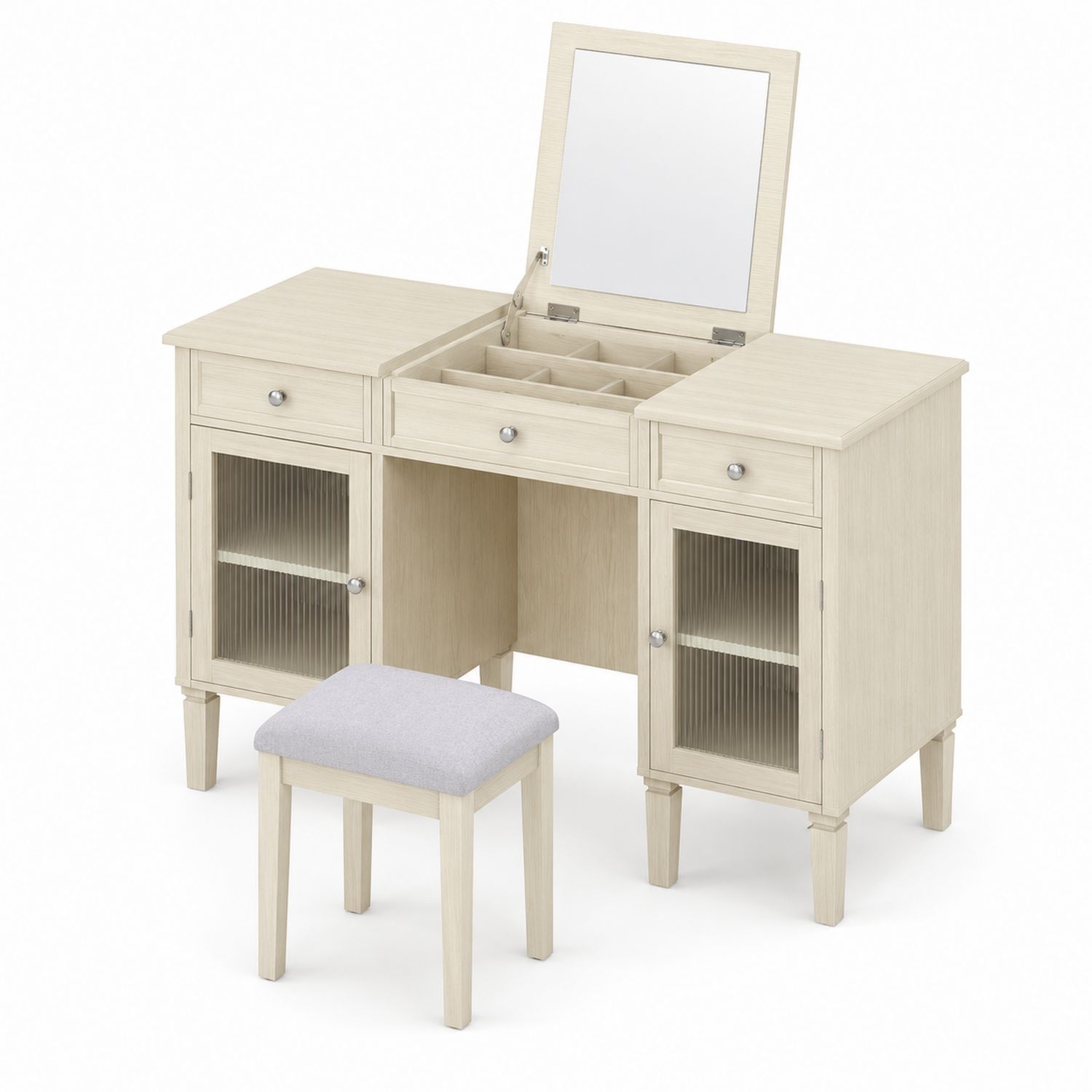 Tocador de Madera con Espejo Plegable y Taburete-Mavtrivarion