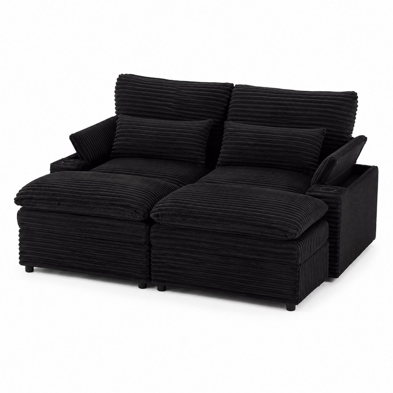 Sofá modular chaise longue de pana Negro-Mavtrivarion