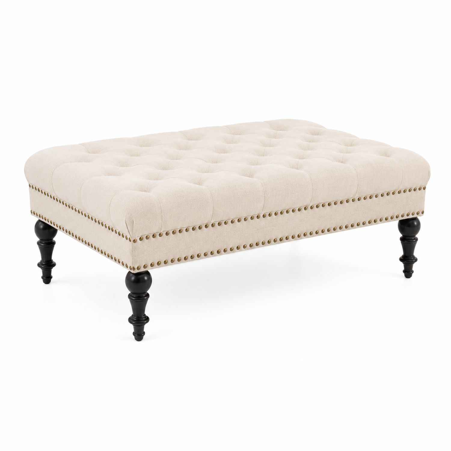 Puf reposapiés rectangular beige con patas de madera-Mavtrivarion