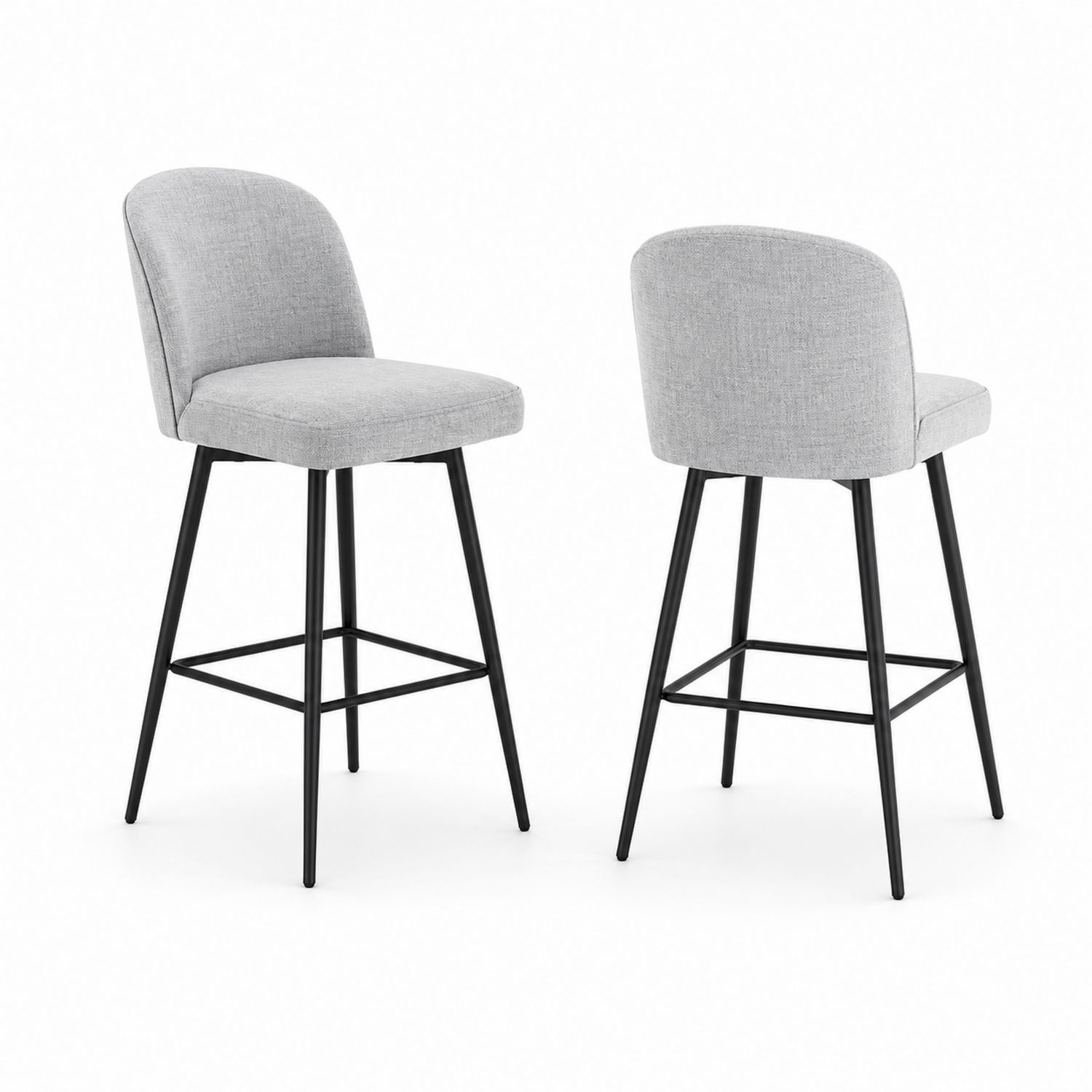 Taburetes de tela gris claro con patas de metal negro, juego de 2-Mavtrivarion