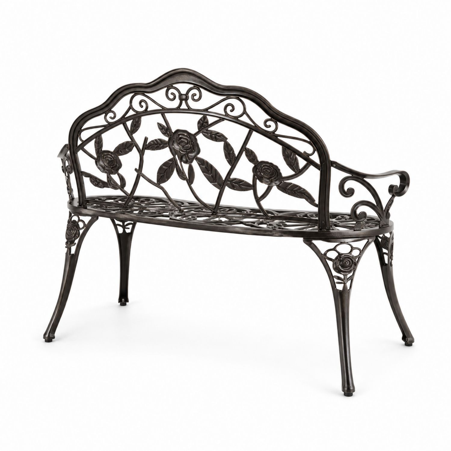 Banco de jardín de metal con diseño floral 130cm Negro-Mavtrivarion