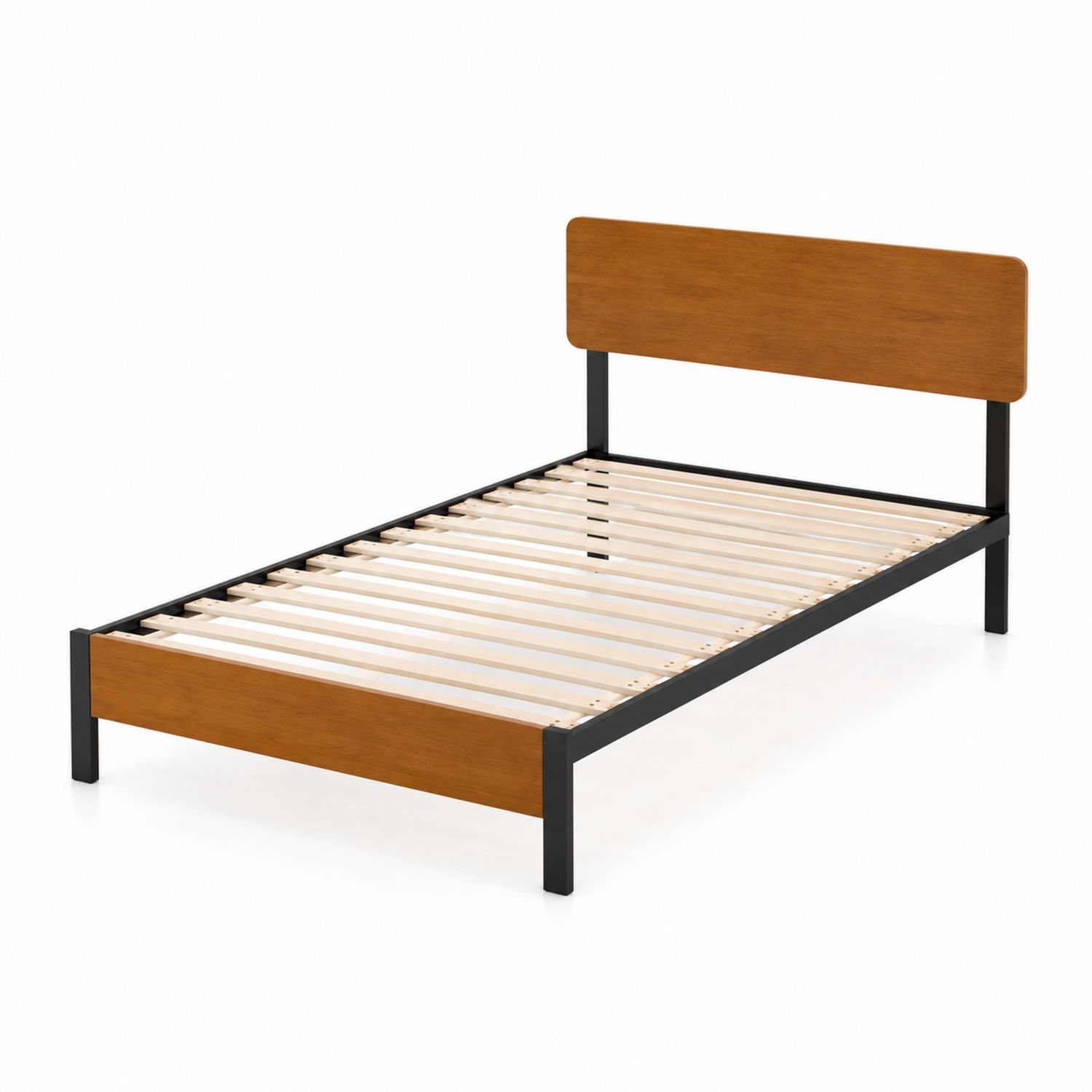 Cama individual de madera y metal Marrón/Negro-Mavtrivarion