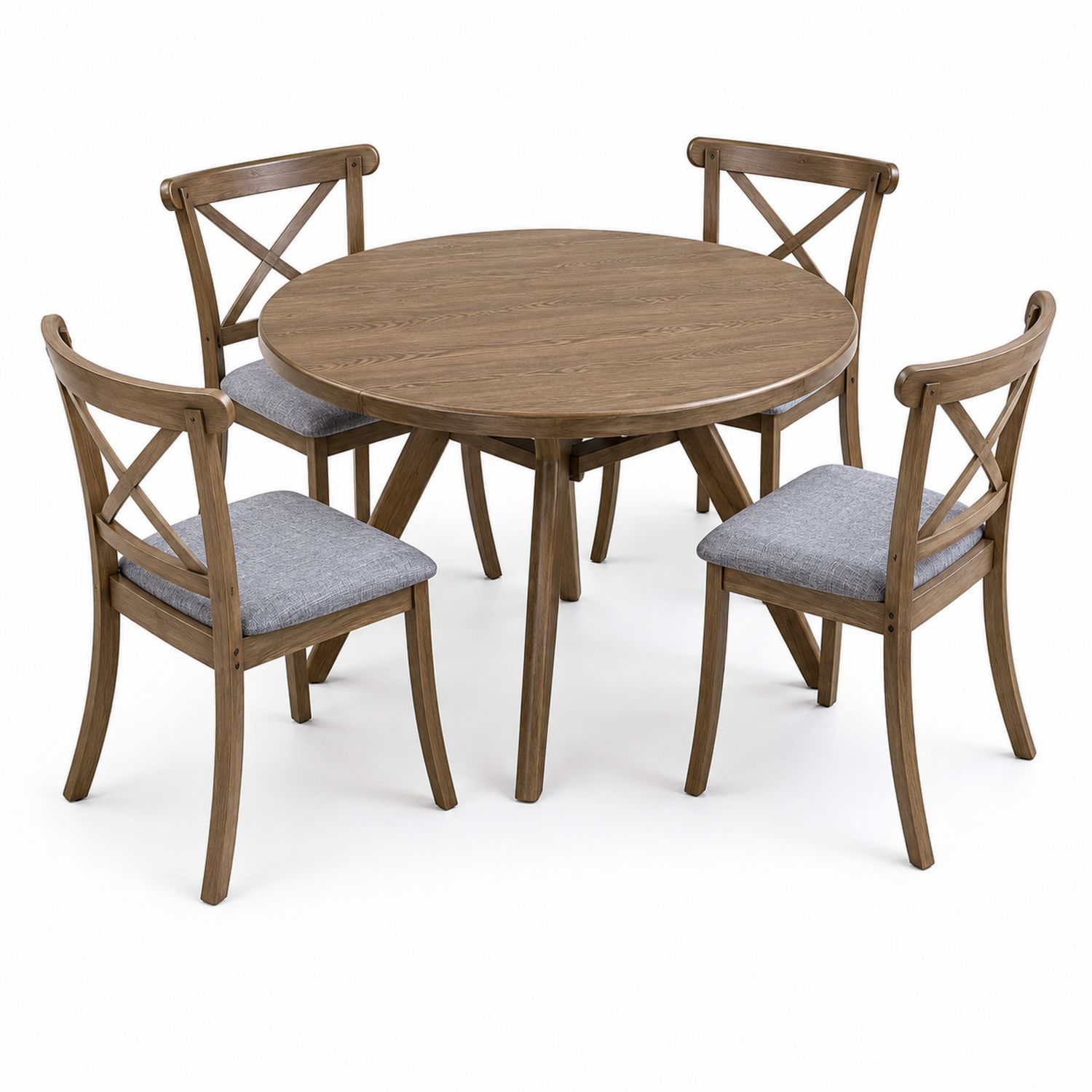 Juego de mesa de comedor redonda de madera y sillas con tapizado gris-Mavtrivarion