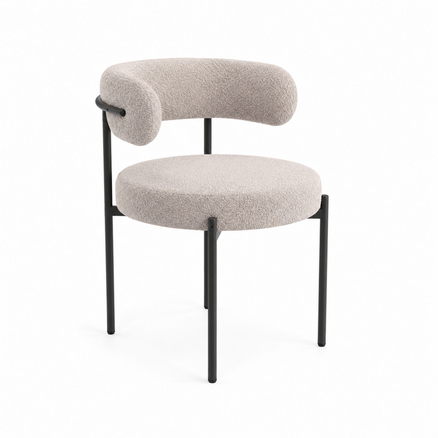 Silla con tapizado de tela bouclé y estructura de metal negro-Mavtrivarion
