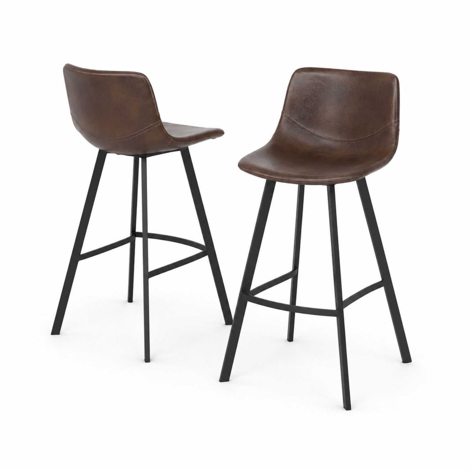 Conjunto de 2 Taburetes de Cuero Sintético y Metal Marrón y Negro-Mavtrivarion
