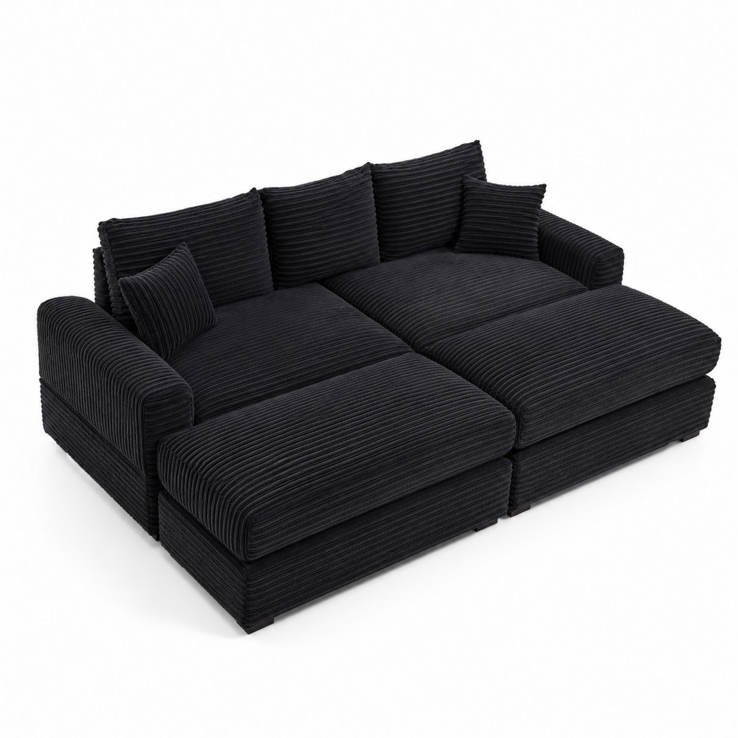 Sofá modular en terciopelo acanalado negro 320x160x80 cm-Mavtrivarion