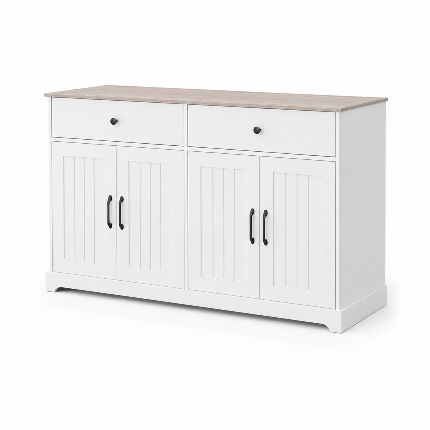 Aparador de Madera MDF Blanco con Encimera de Roble-Mavtrivarion