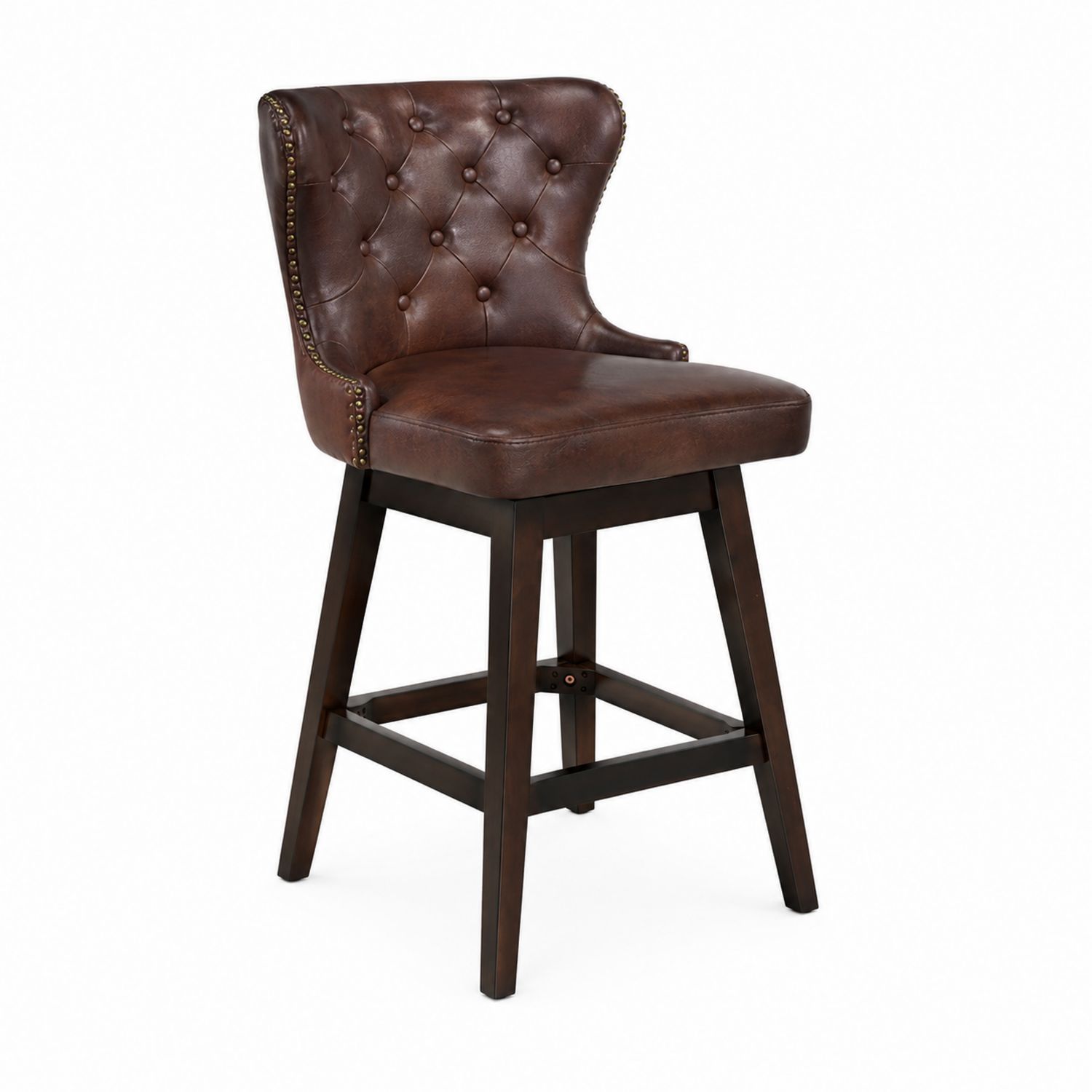Taburete de bar madera y cuero marrón-Mavtrivarion