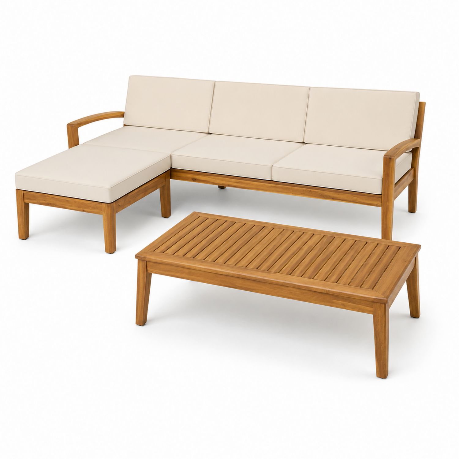 Conjunto de sofá esquinero de madera de acacia con cojines beige-Mavtrivarion