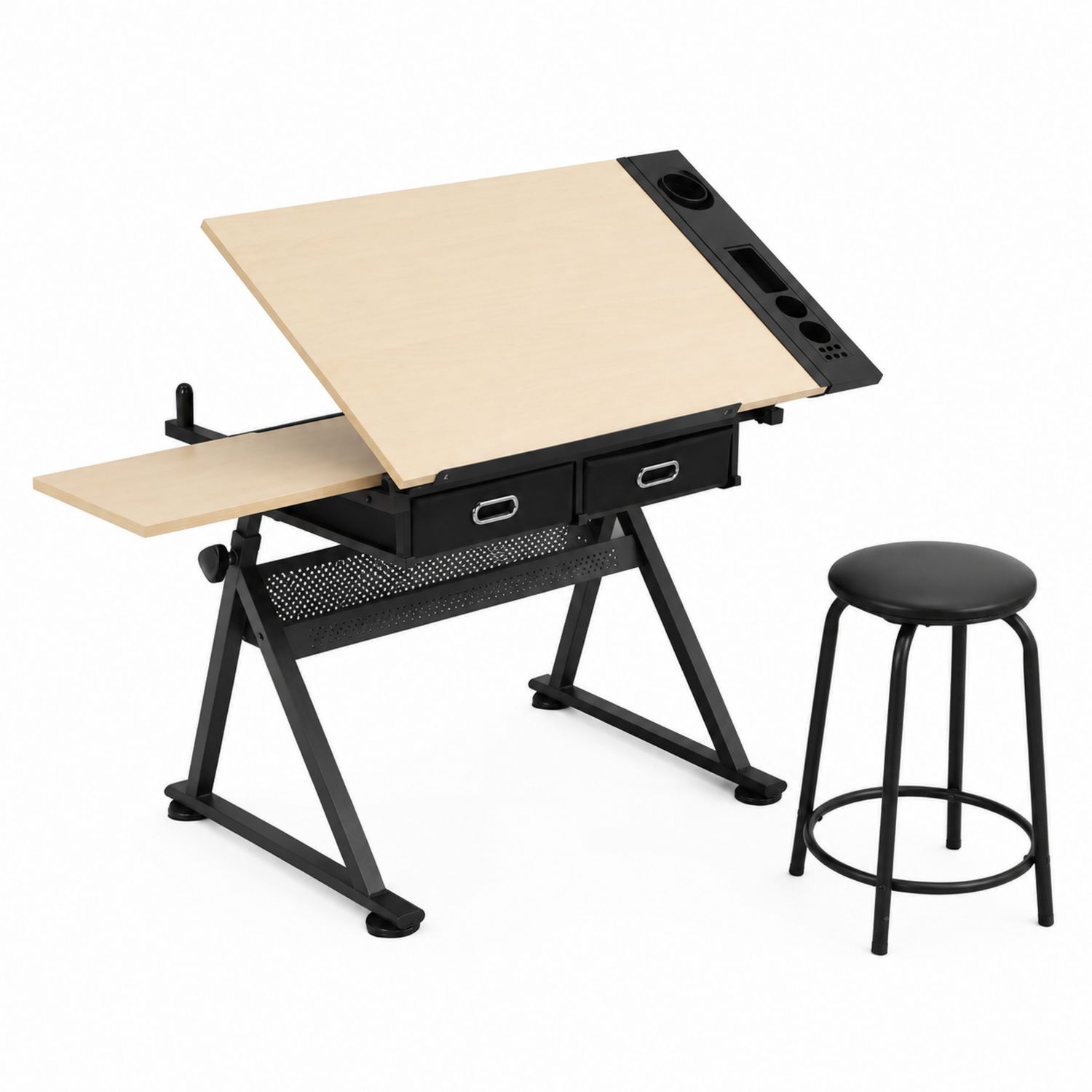 Mesa de Dibujo de Madera y Metal con Taburete