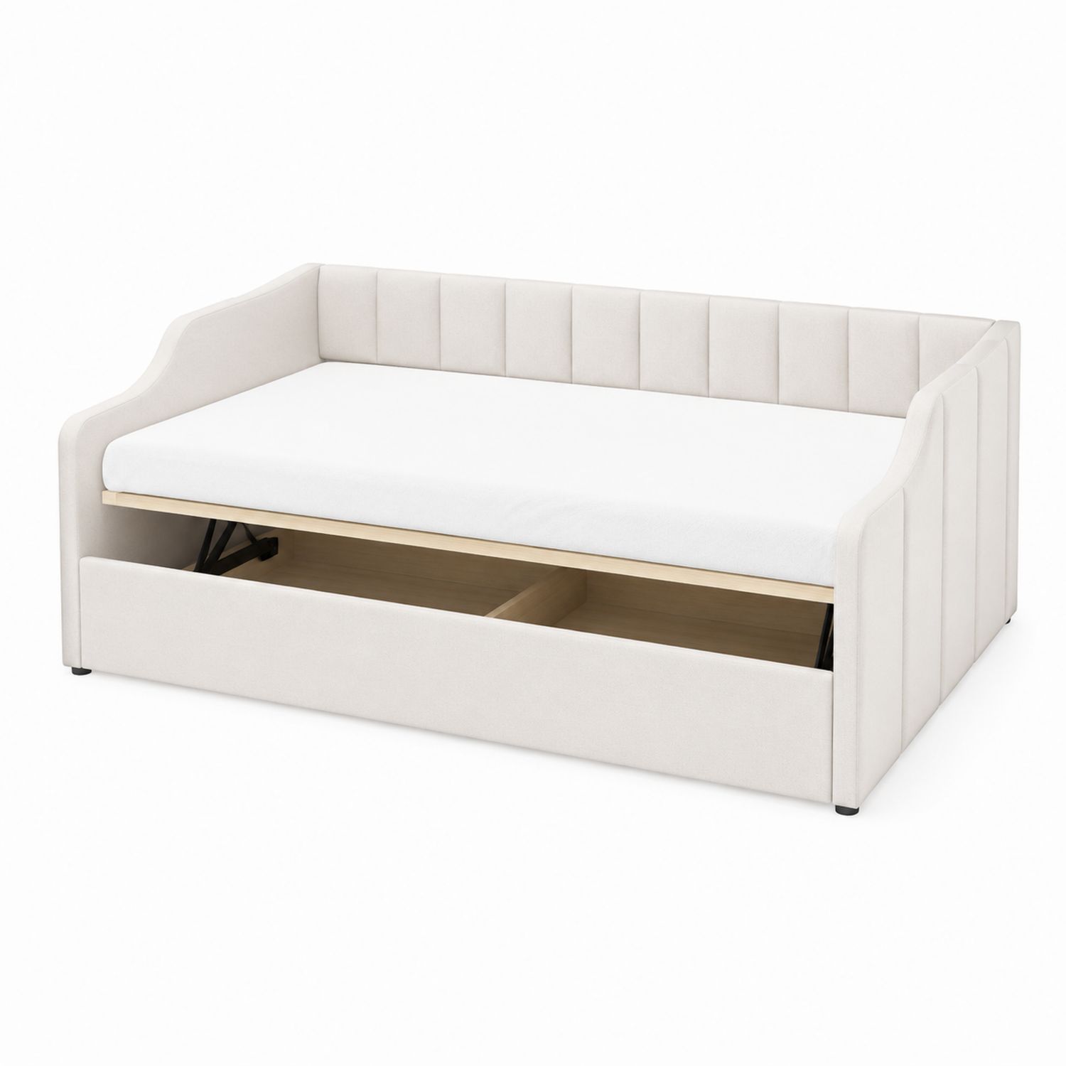 Cama nido doble de tela poliéster con almacenamiento Beige