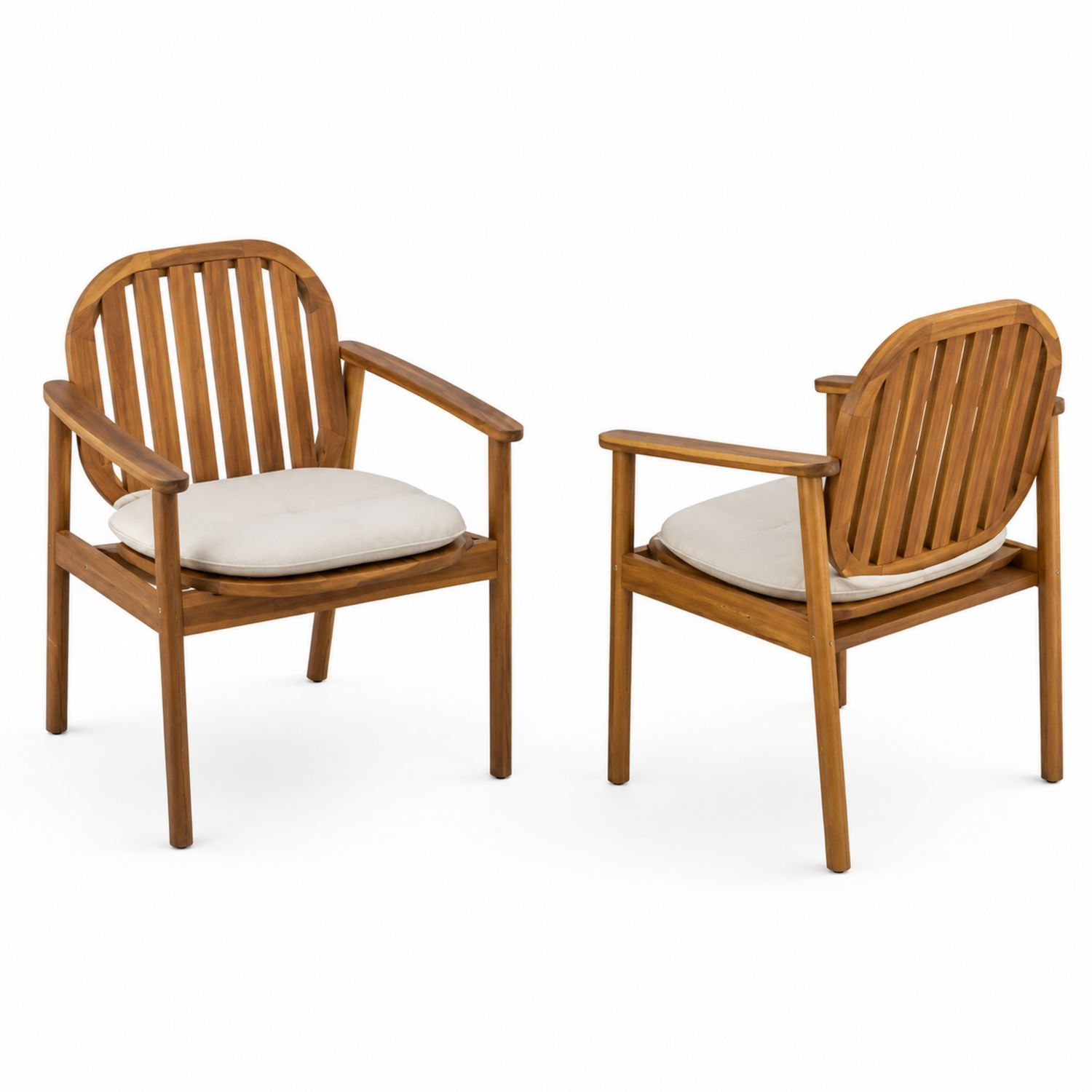 Juego de 2 sillas de madera de acacia con cojín crema