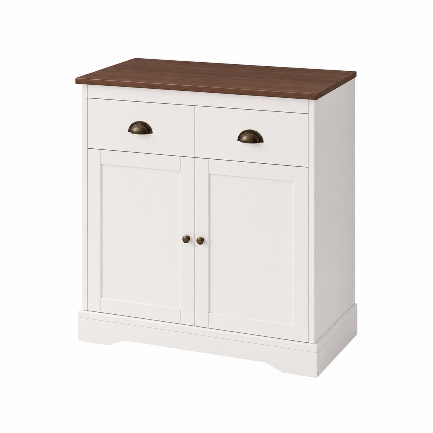 Aparador de Madera con Dos Cajones y Puertas Blanco y Marrón