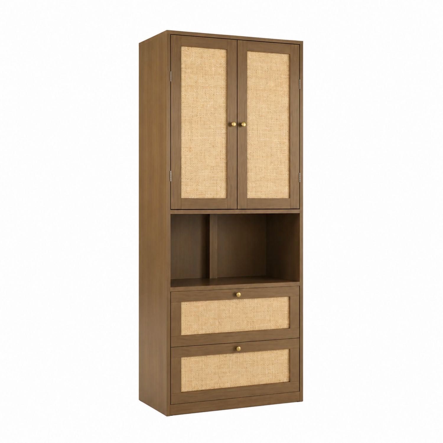 Estantería de Madera con Puertas de Ratán Tejido 180x60x40 cm