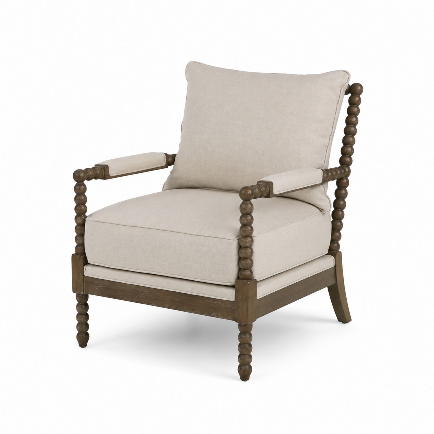 Silla de madera con cojines de lino beige