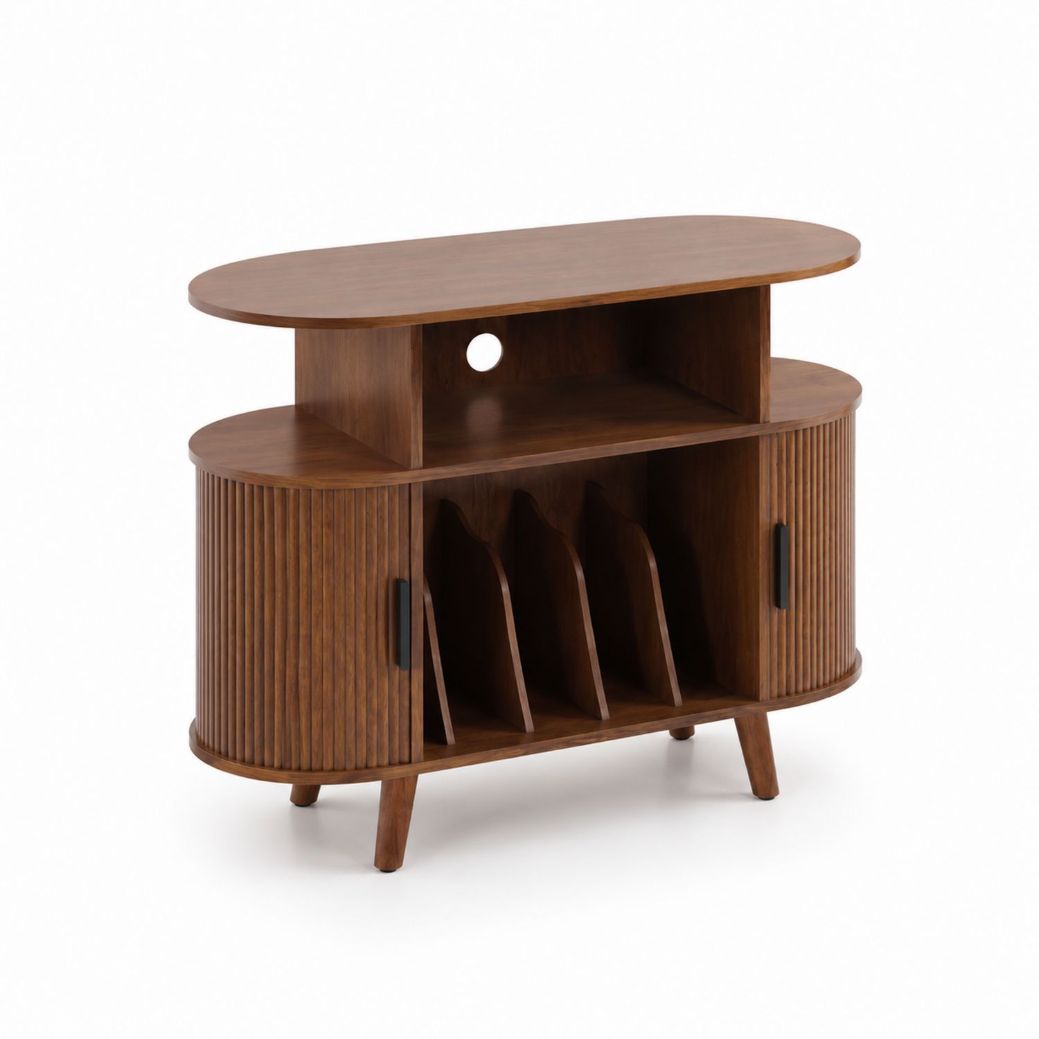 Mueble de almacenamiento ovalado de madera contrachapada marrón