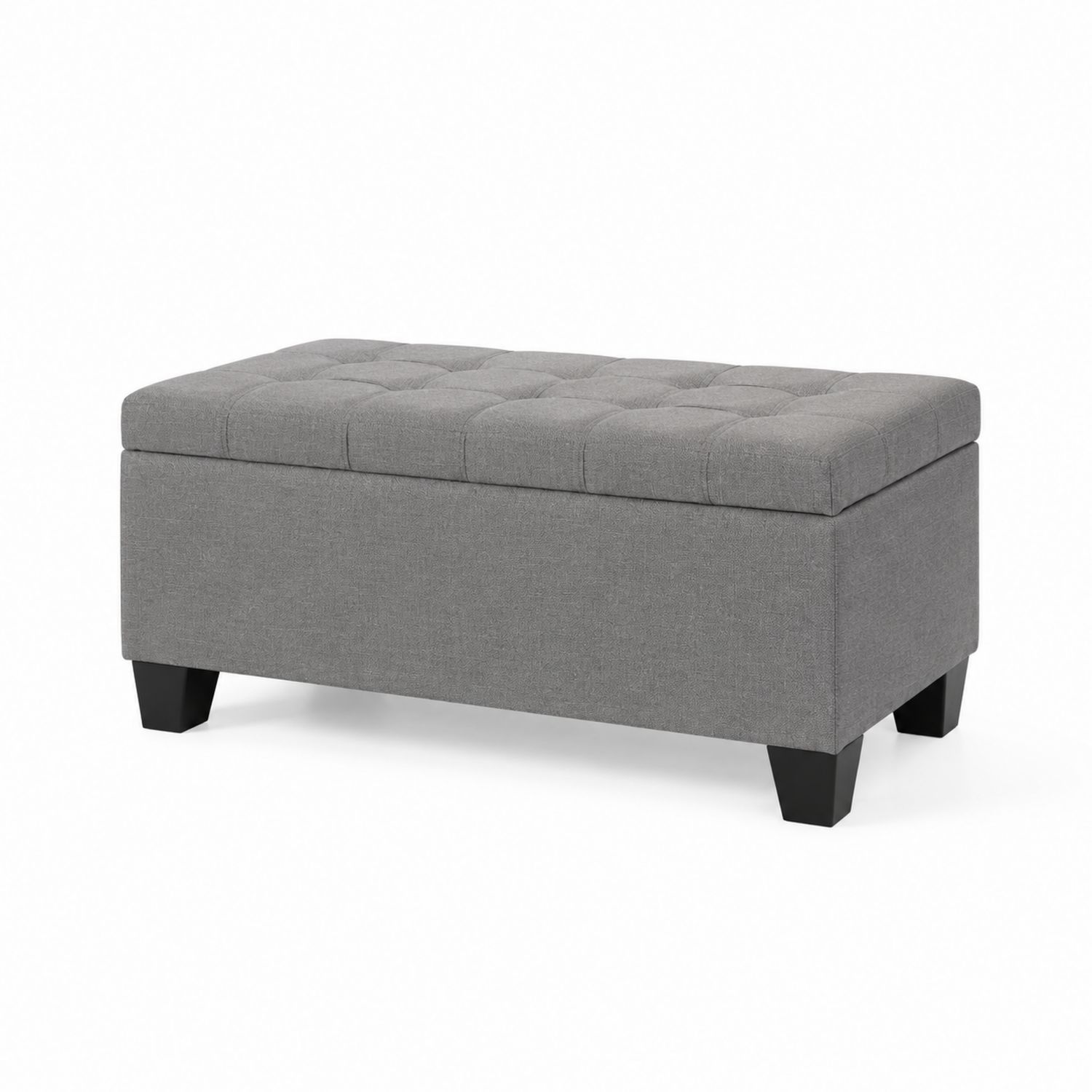 Banco de almacenamiento de tela gris con patas de madera