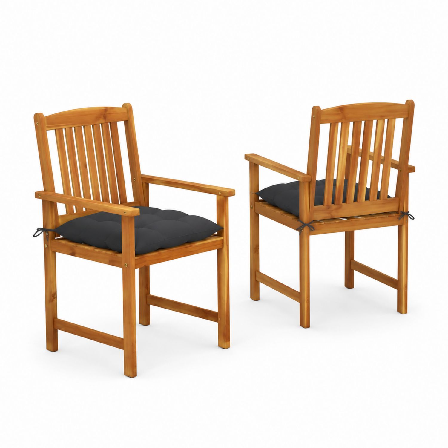 Juego de 2 sillas de madera de acacia con cojines negros