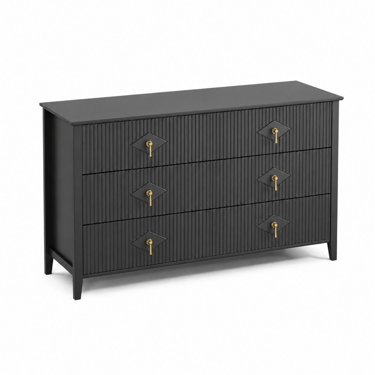 Cómoda de 3 cajones de MDF negra con tiradores metálicos 120x80x40 cm
