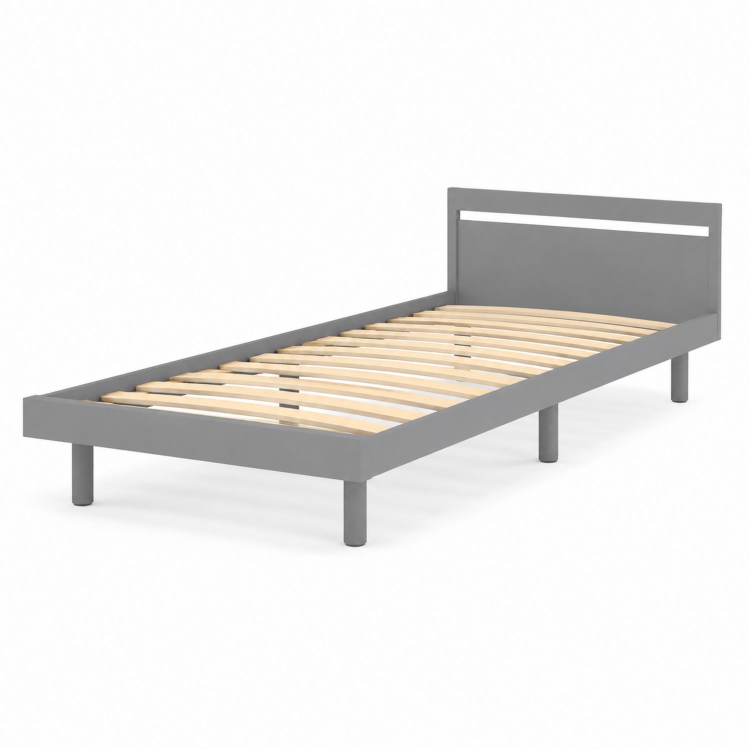 Cama individual de metal y madera, color Gris