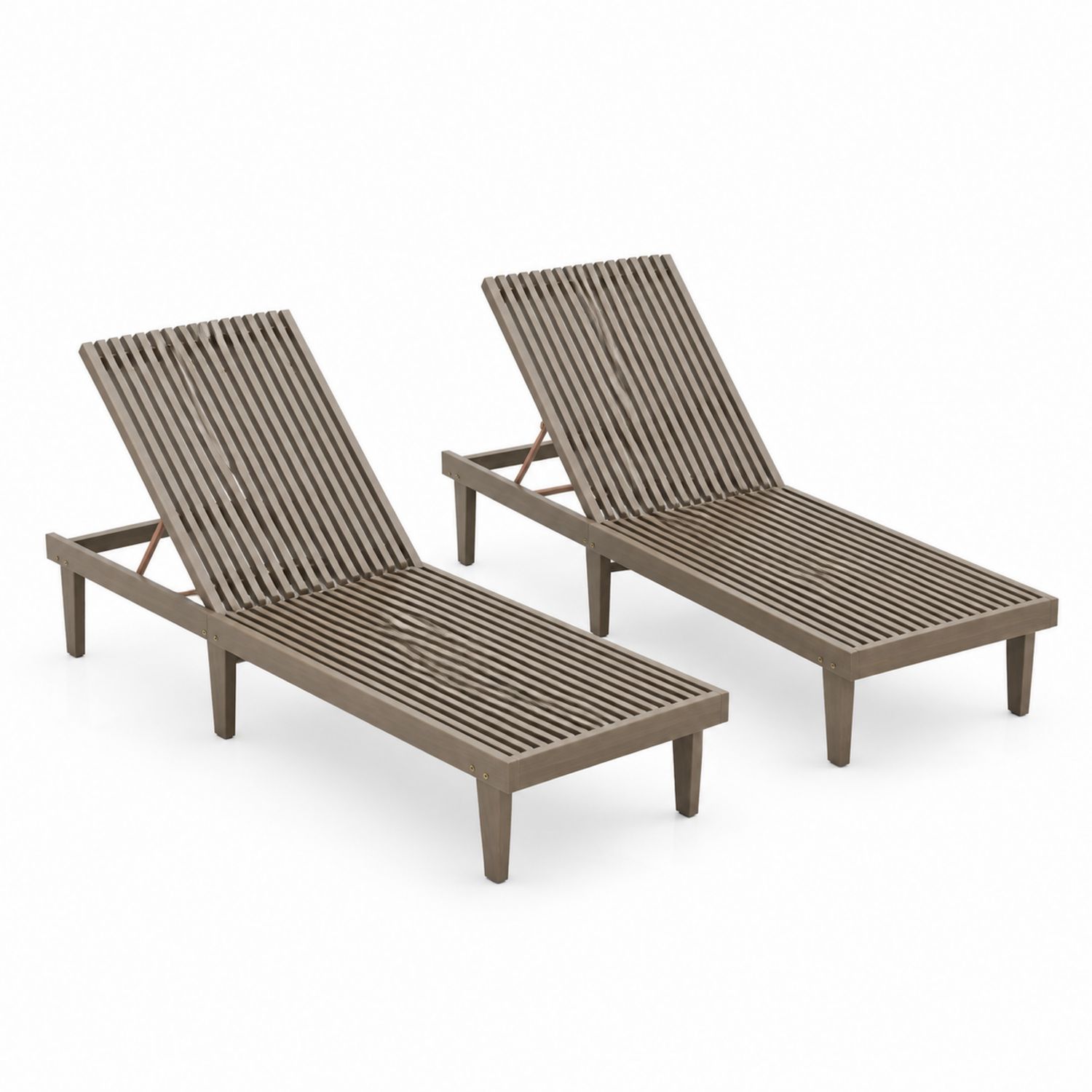 Conjunto de 2 tumbonas de madera de acacia para exterior 200x65x30 cm