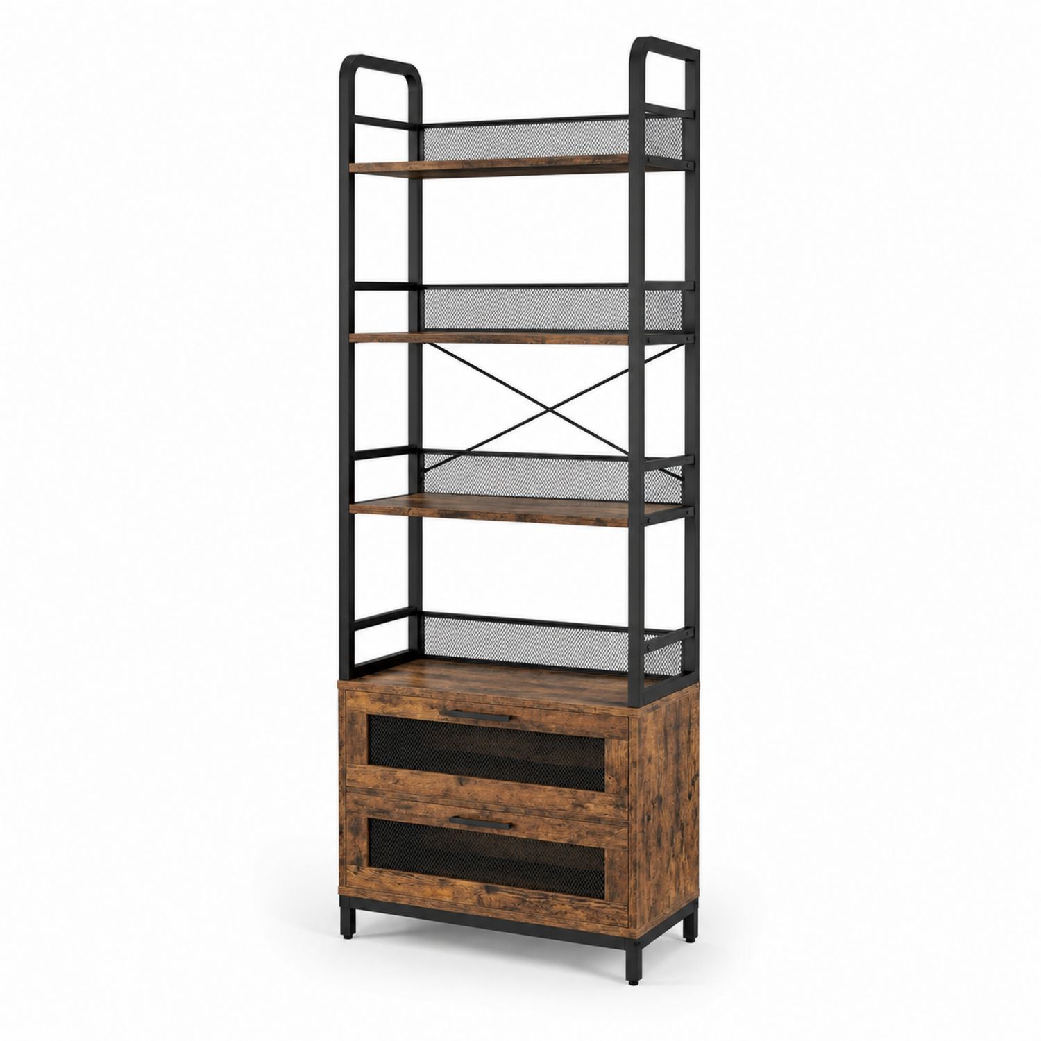 Estantería de Madera y Metal Negro con Cajones 180cm
