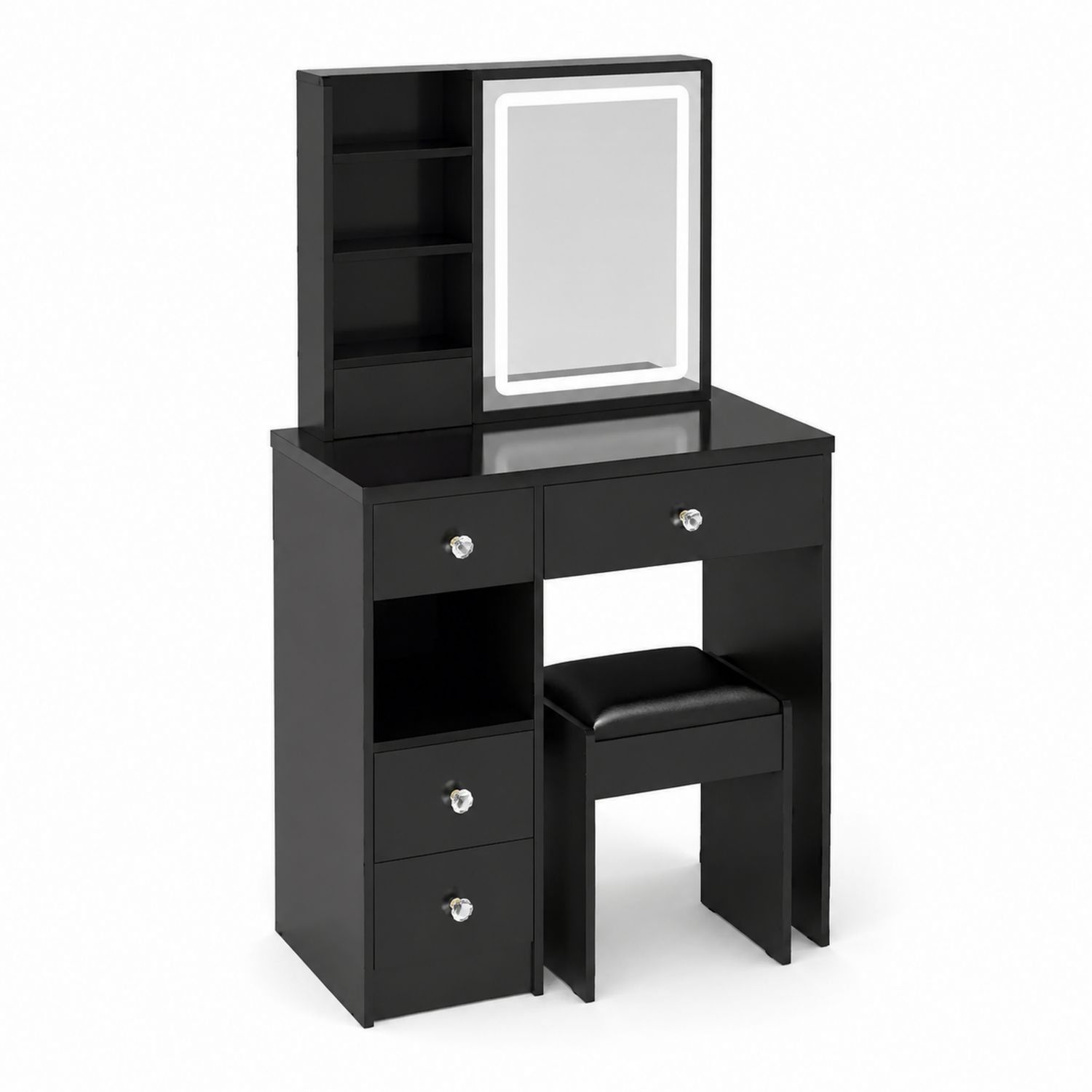 Tocador de MDF Negro con Espejo LED y Taburete