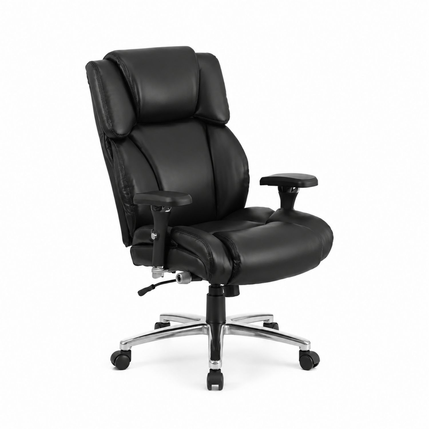 Silla ergonómica de cuero sintético negro con base cromada