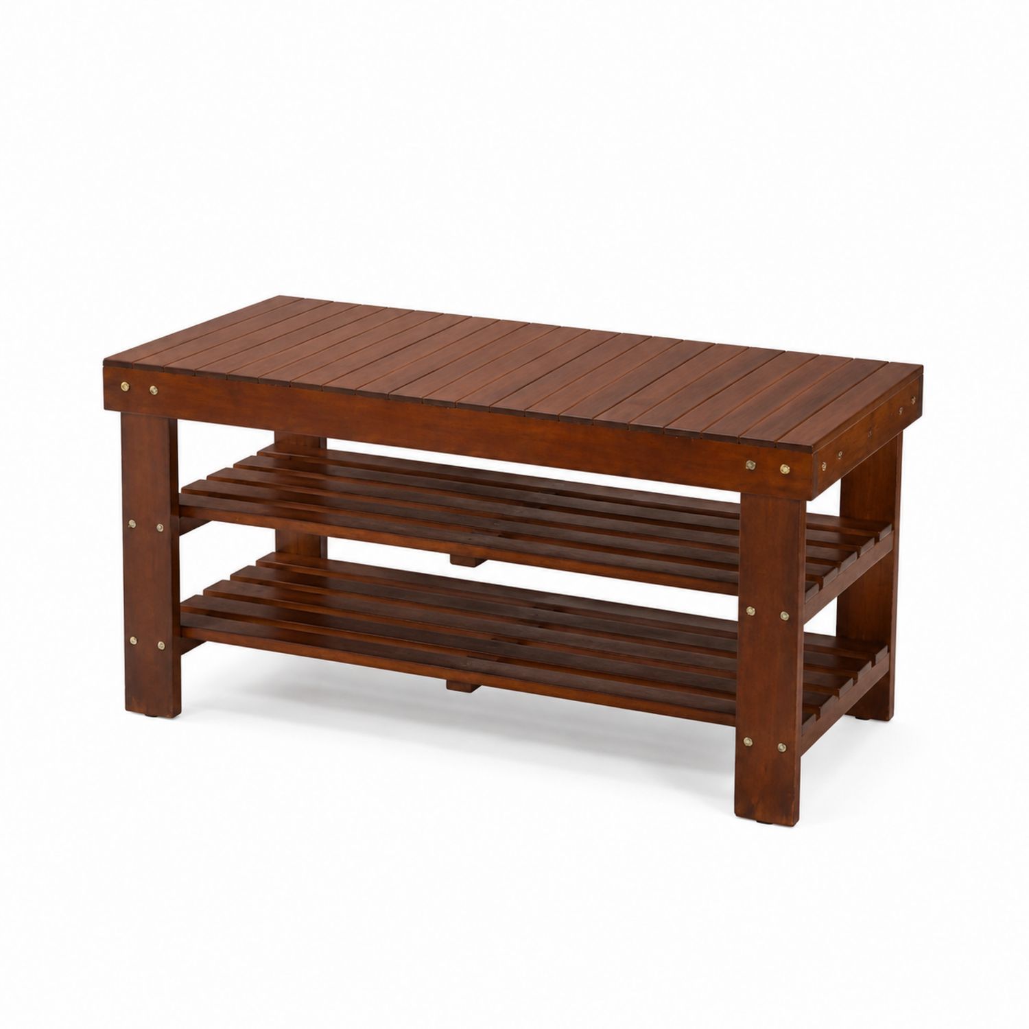 Banco de Madera de Acacia con Estantes Marrón