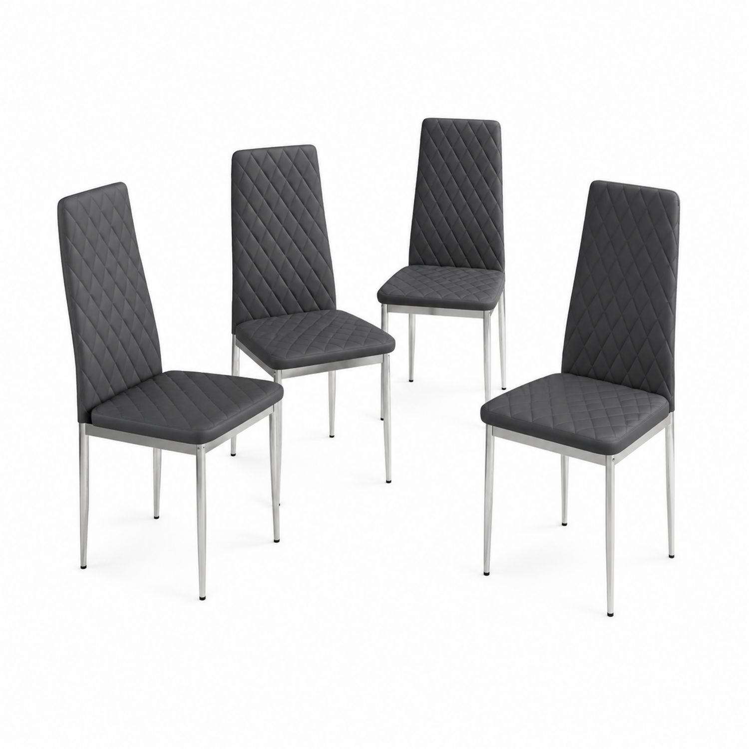 Conjunto de 4 Sillas de Comedor de PU Gris con Patas de Metal