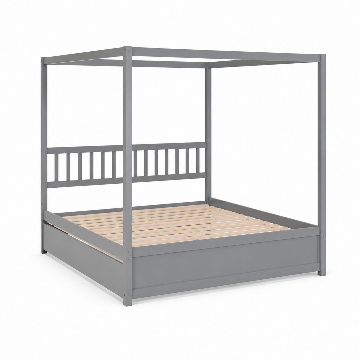 Cama dosel de metal y madera de pino 200x160 cm Gris
