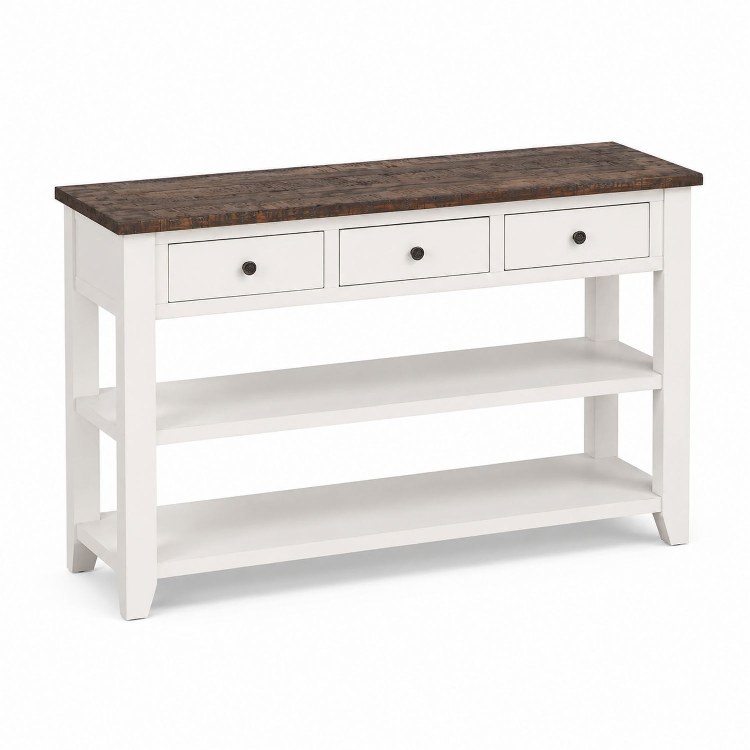 Mesa consola rectangular de madera con cajones y estantes