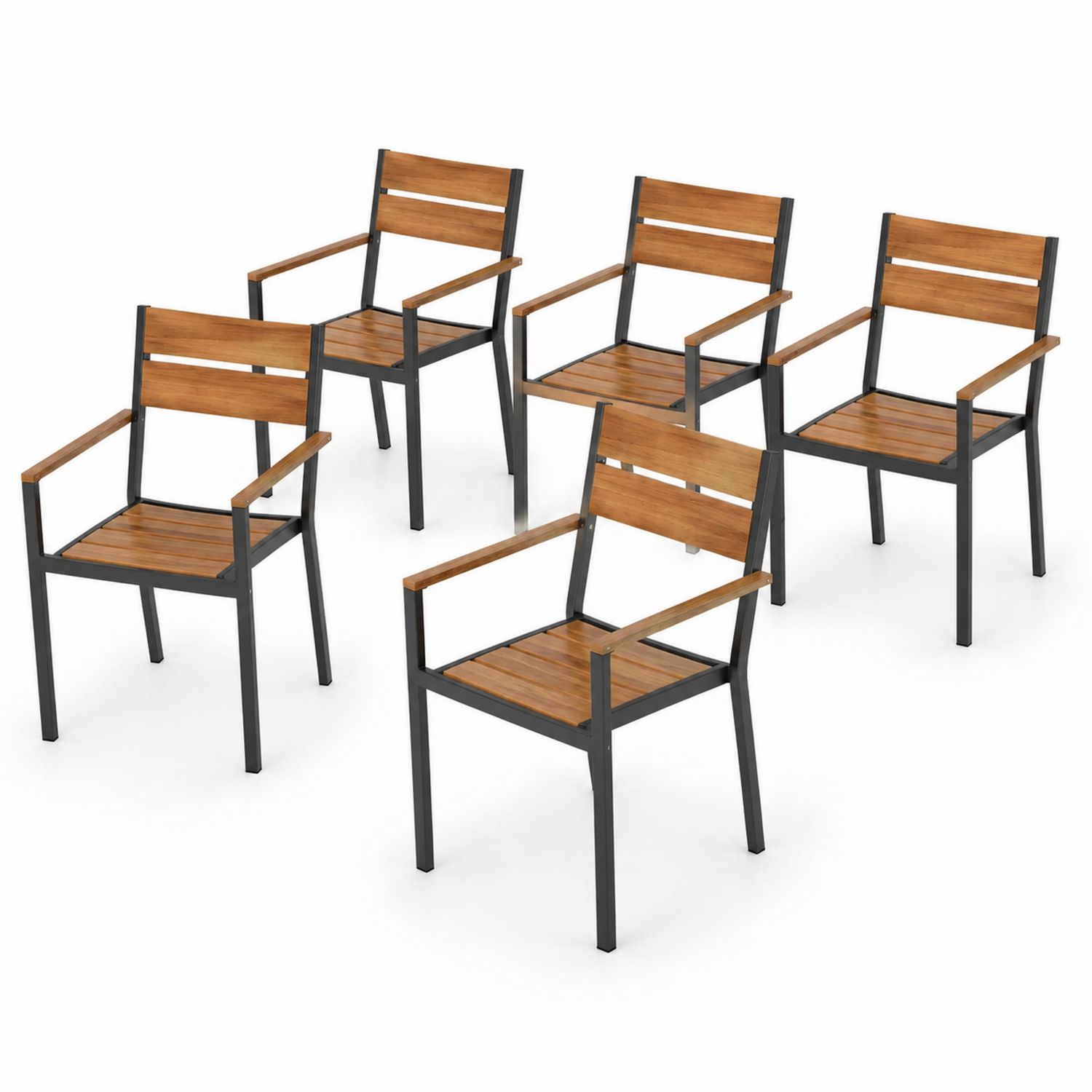 Set de 5 sillas de madera y metal para exterior