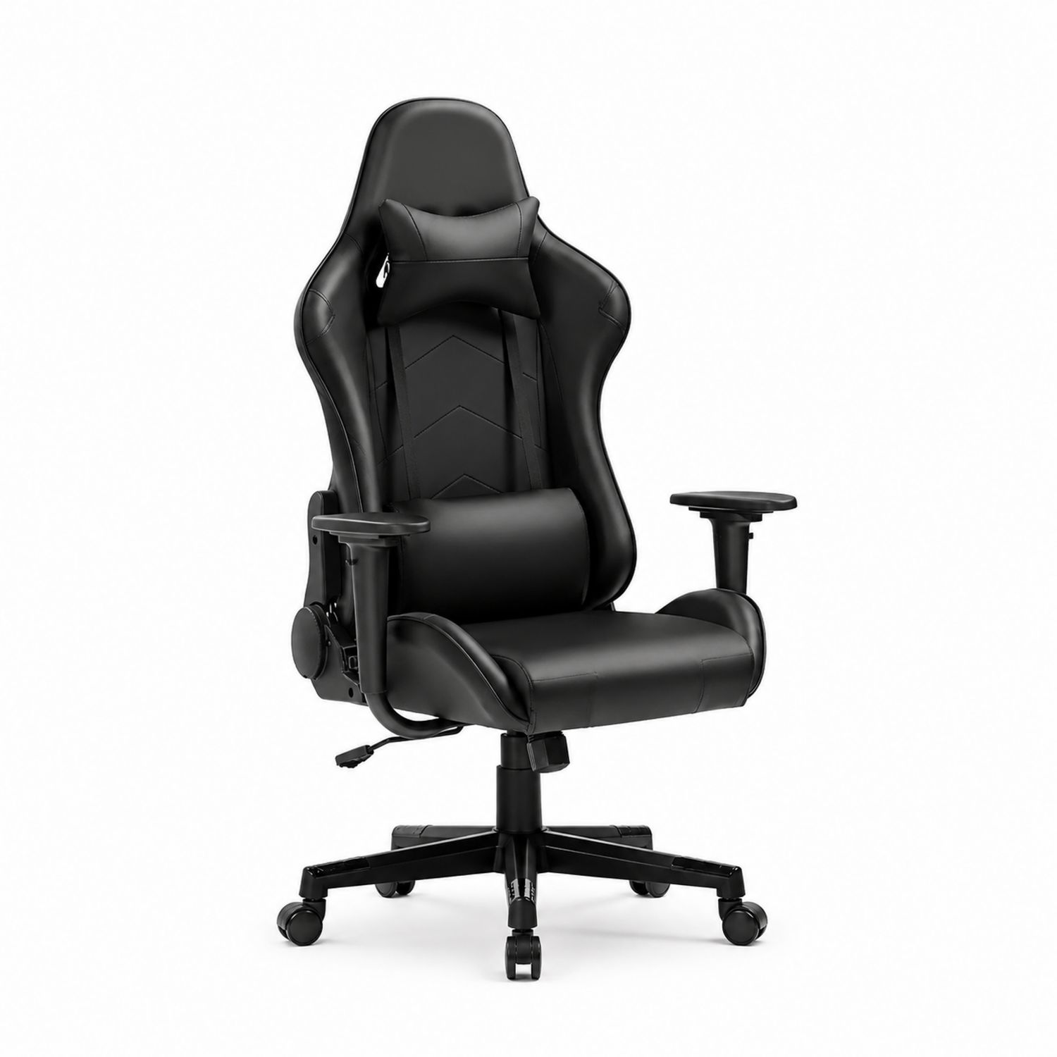 Silla ergonómica de cuero sintético negro con reposacabezas