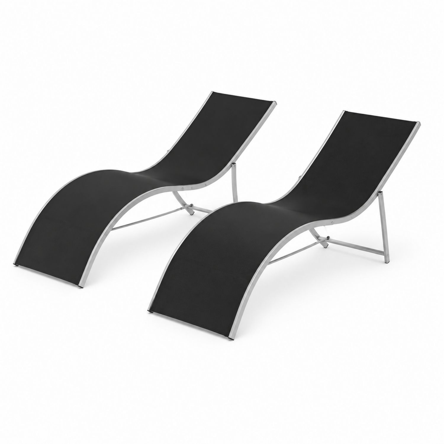 Juego de 2 tumbonas de exterior de aluminio y tejido sintético negro