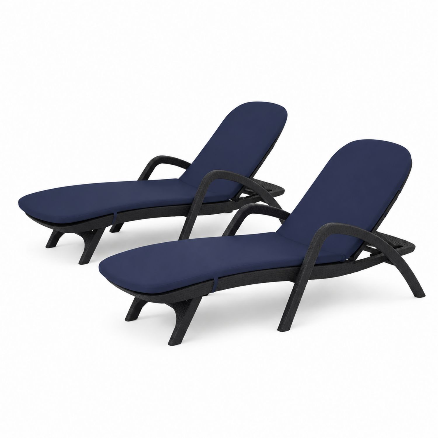 Juego de 2 tumbonas de polipropileno con cojines azul marino, 195 cm x 65 cm x 30 cm