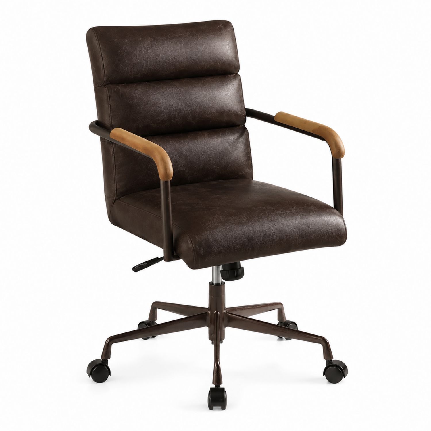 Silla Giratoria de Cuero Sintético con Reposabrazos de Madera