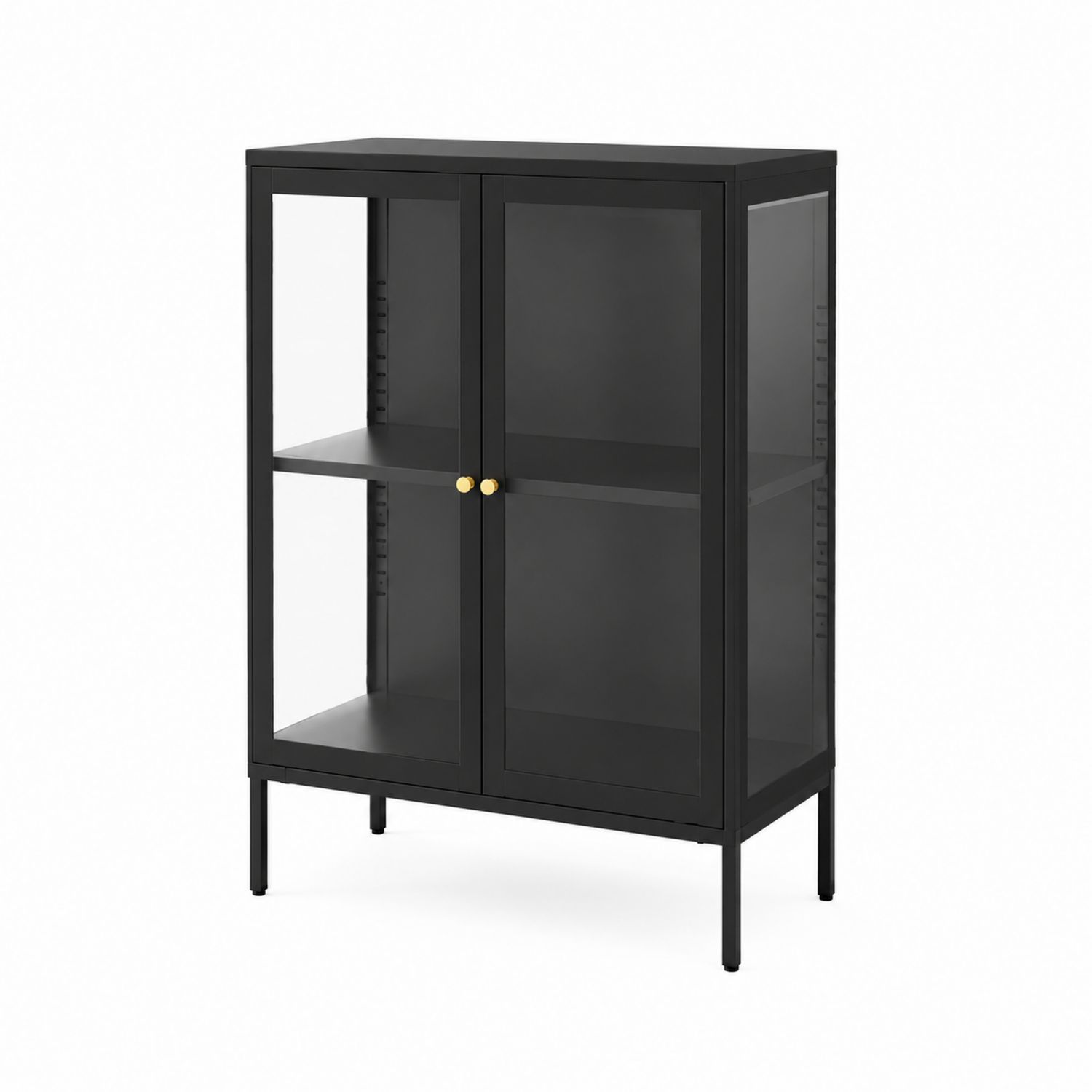 Aparador de metal negro con puertas de vidrio templado 110x80x40 cm