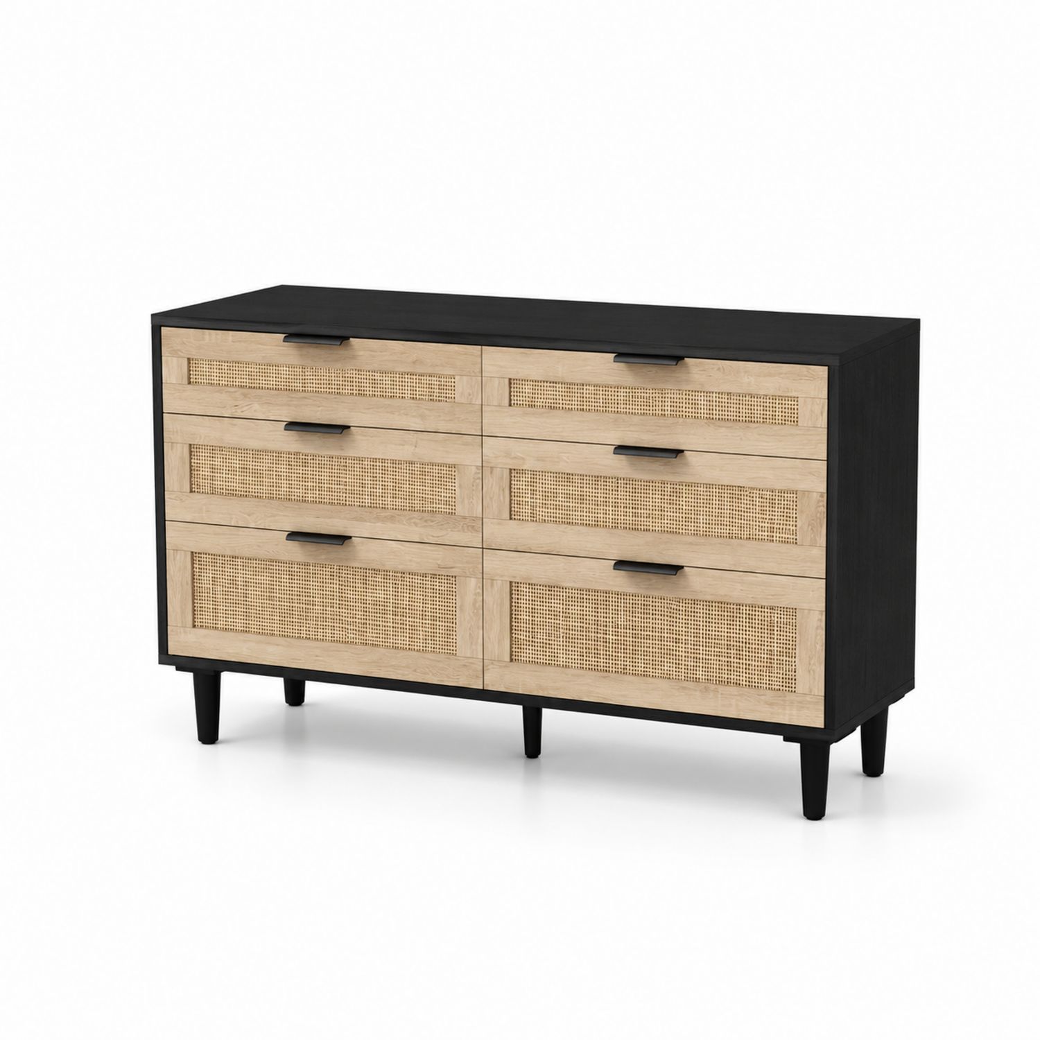 Cómoda de Madera MDF y Ratán con 6 Cajones 120x40x80 cm