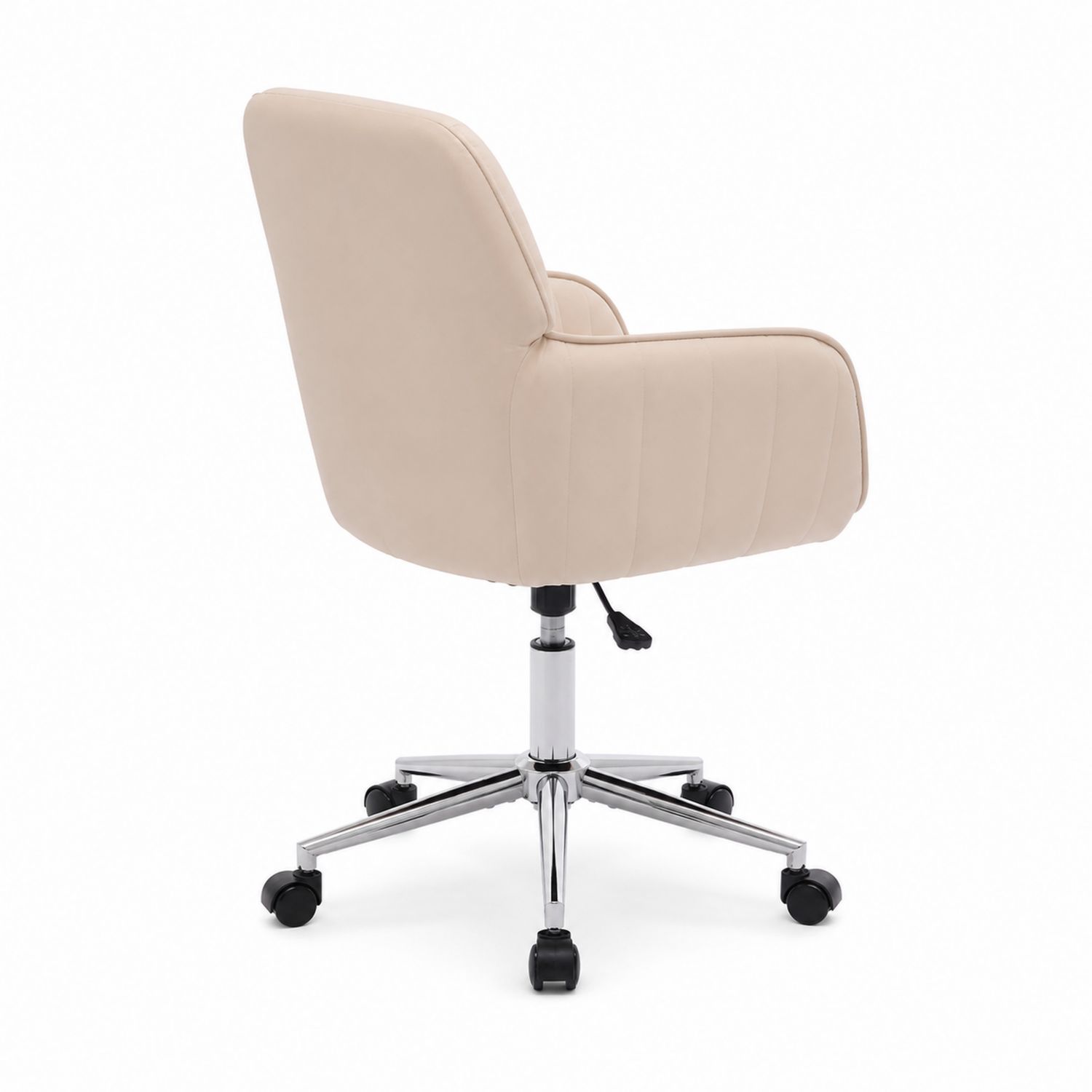 Silla giratoria ajustable de poliéster beige con base de metal cromado
