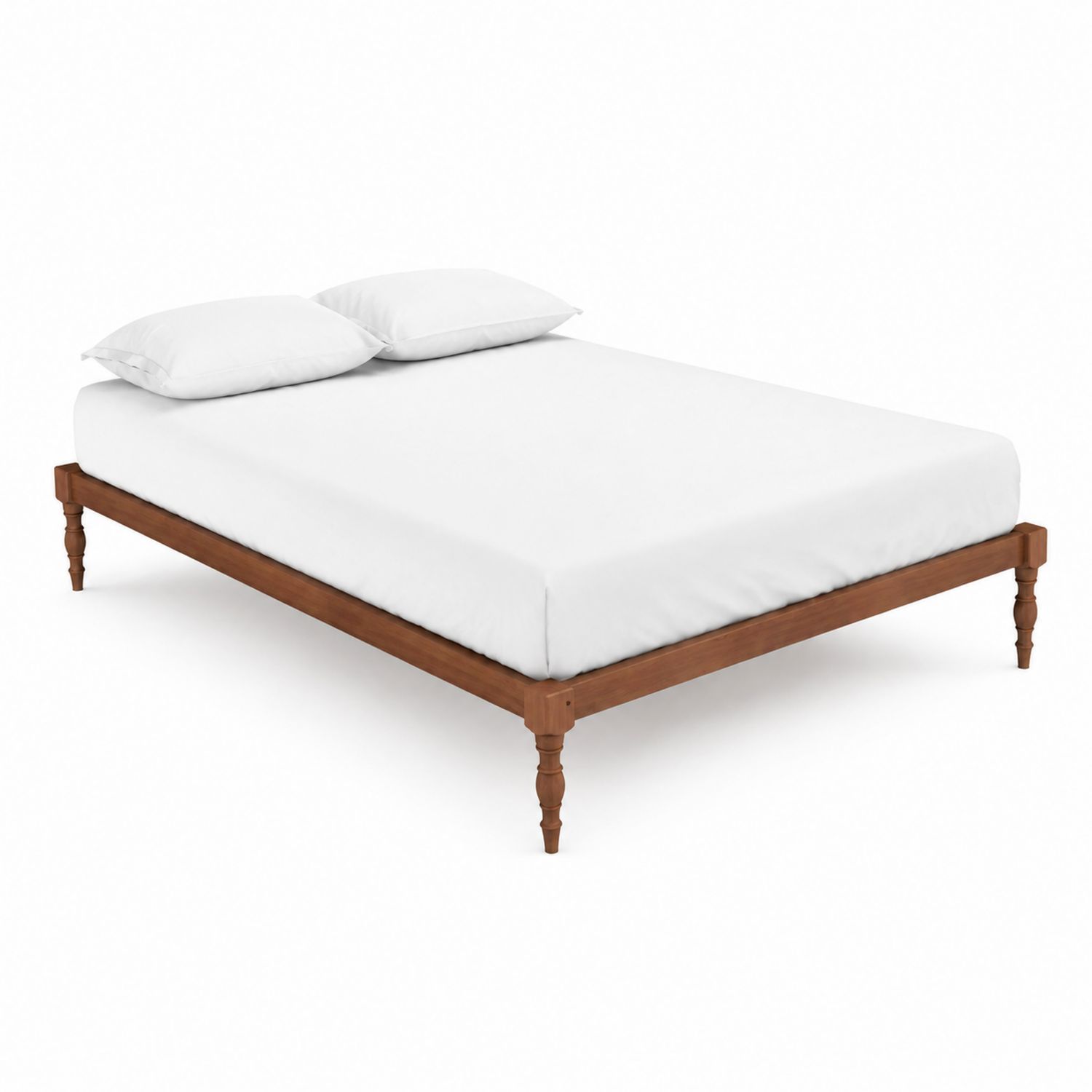 Cama de Madera con Colchón y Almohadas Blancas
