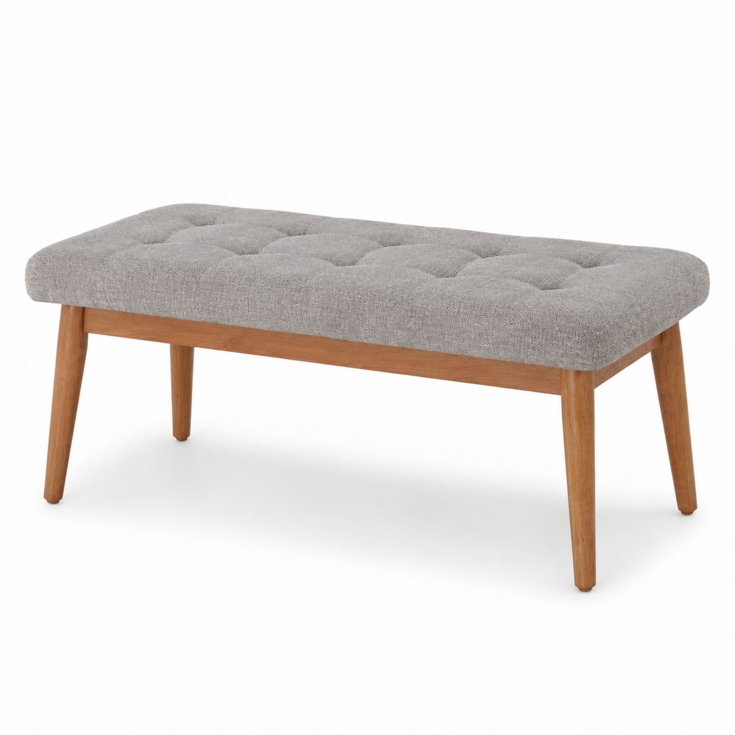 Banco rectangular tapizado en poliéster gris con patas de madera