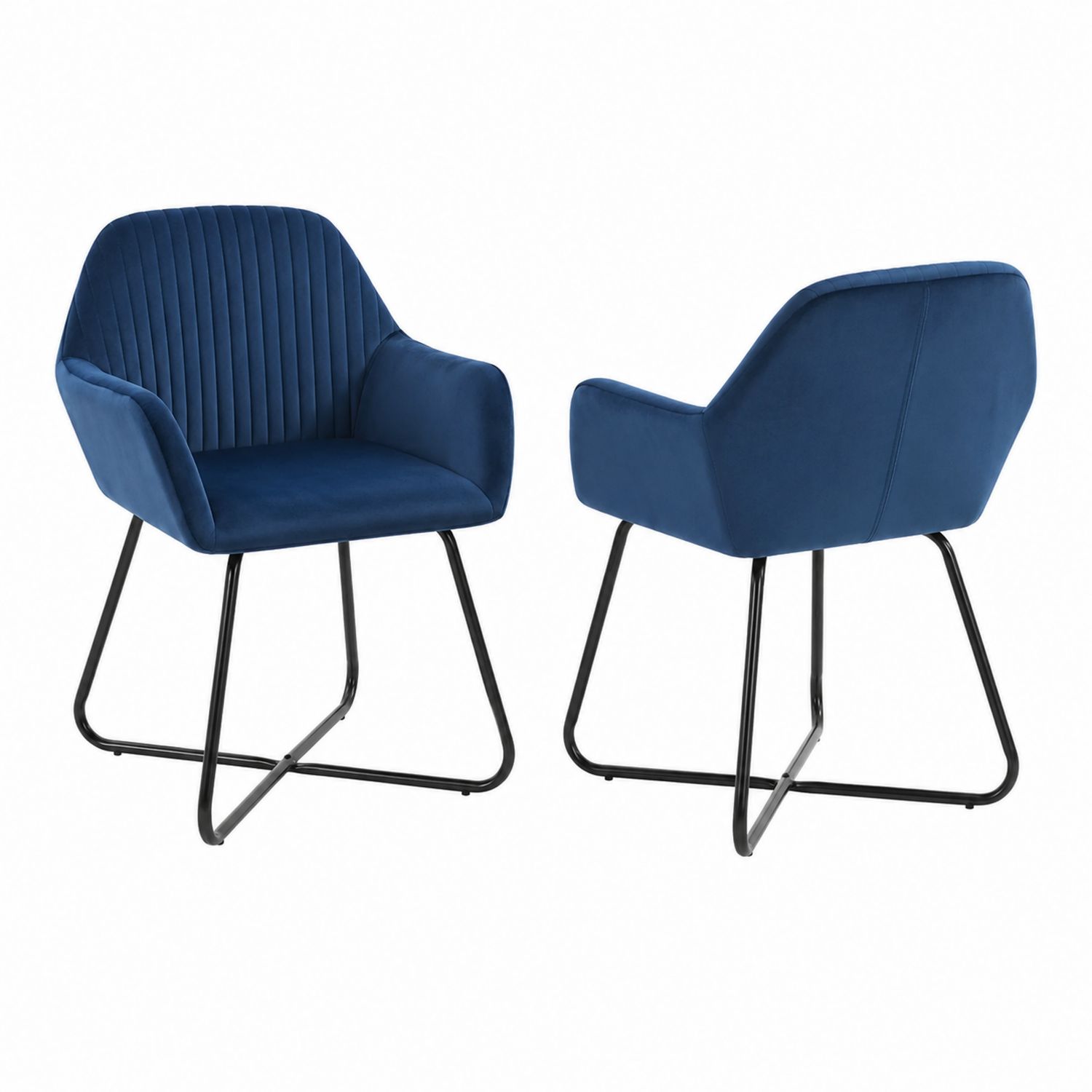 Sillas de Comedor Tapizadas en Terciopelo Azul con Patas Metálicas