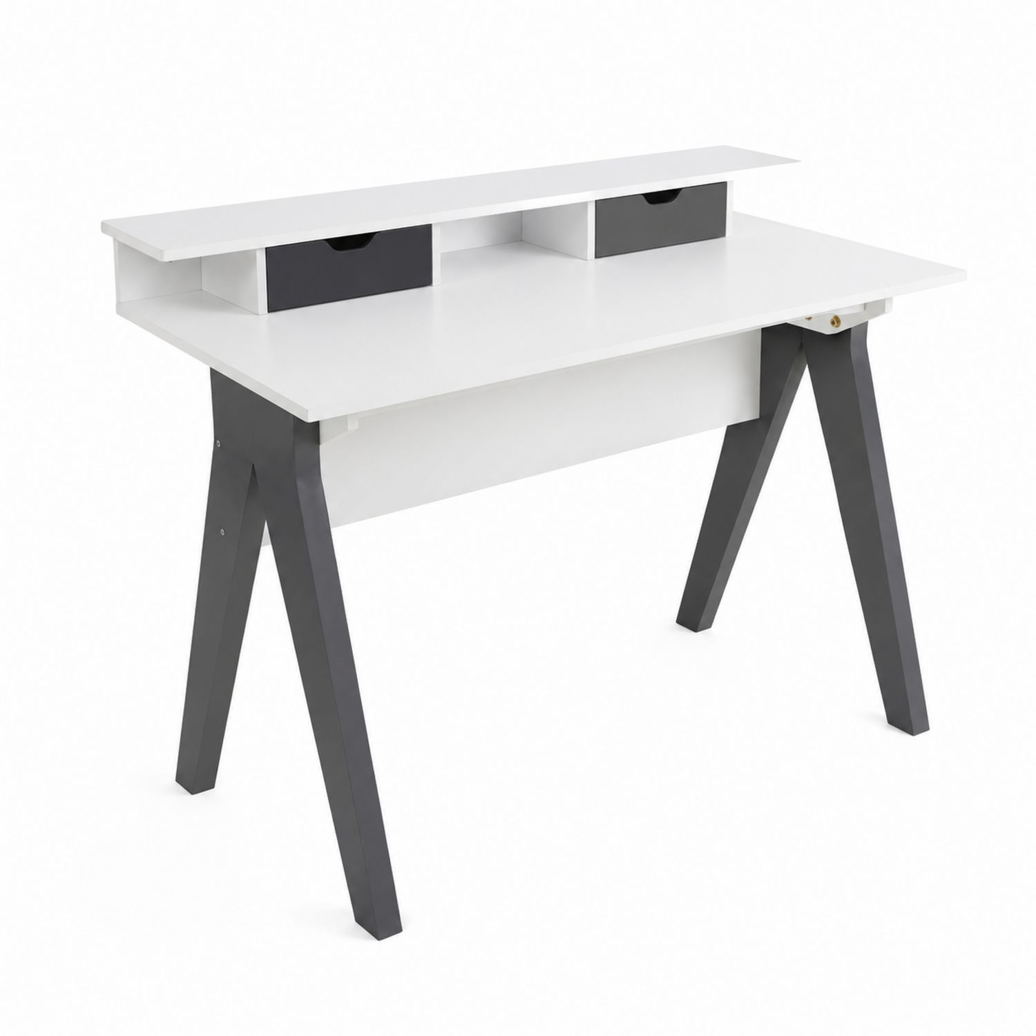 Escritorio de MDF con Estante y Patas Metálicas Blanco y Gris