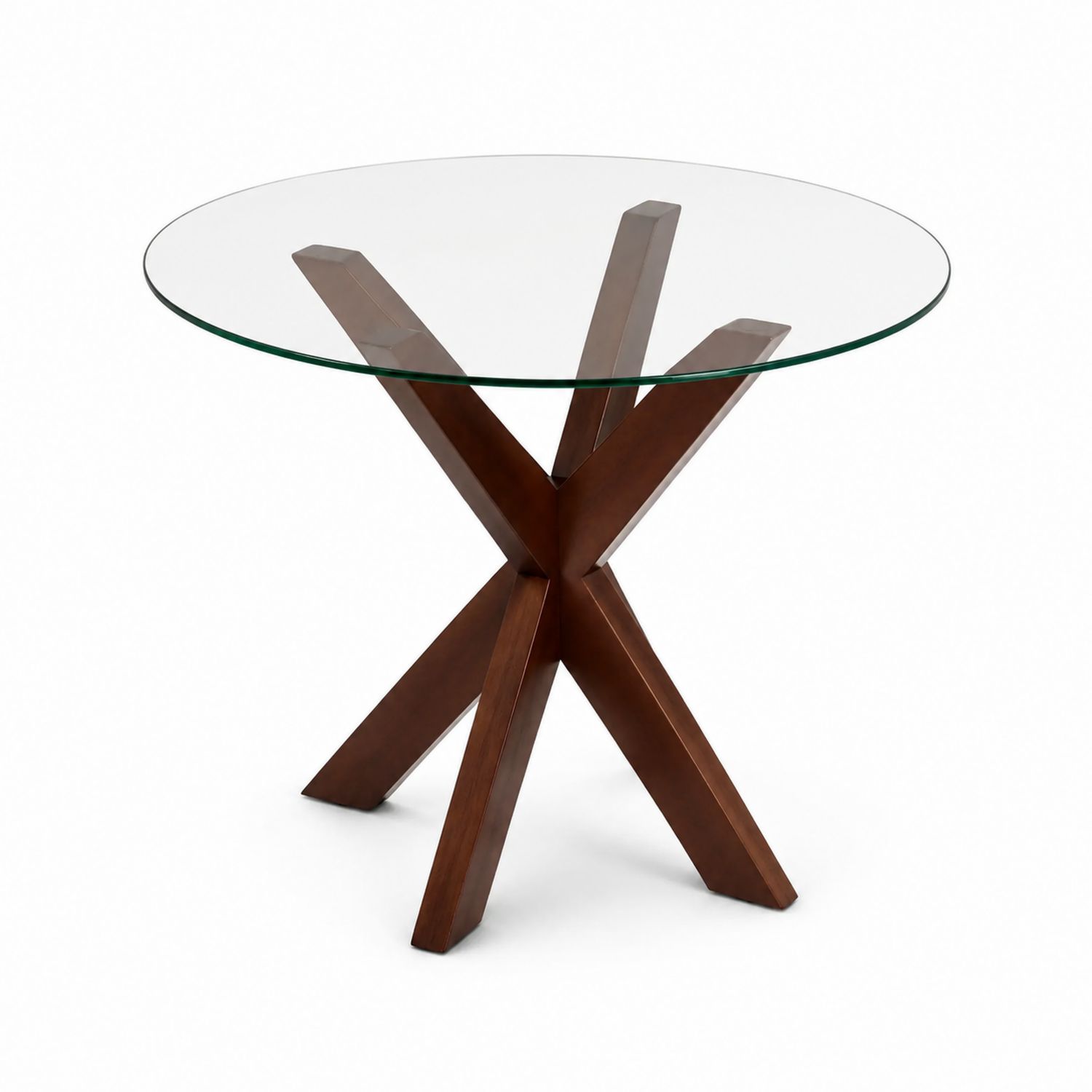 Mesa redonda de vidrio y base de madera, 100 cm