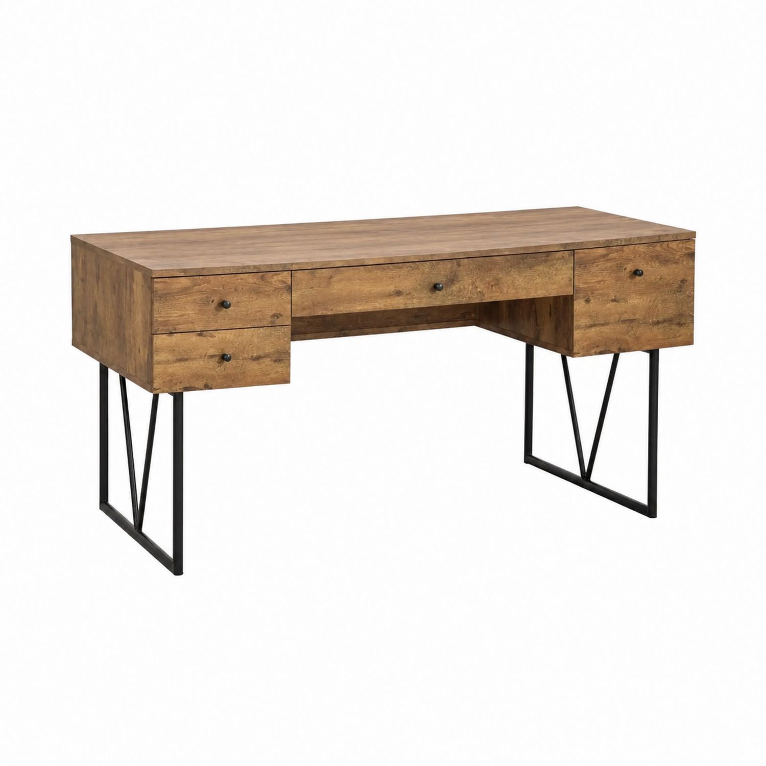 Escritorio de Madera con Patas de Metal y 3 Cajones Marrón