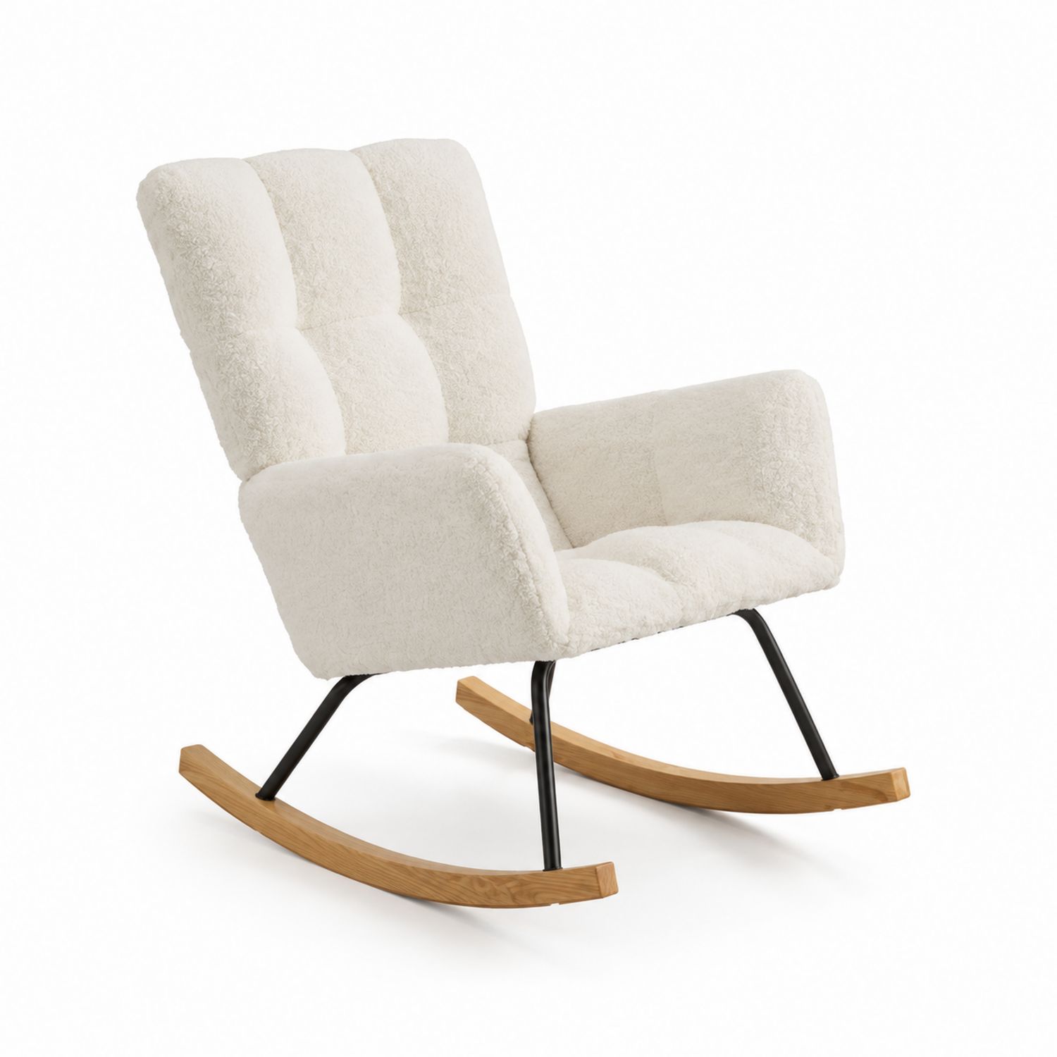 Mecedora de tela con patas de madera y estructura de metal
