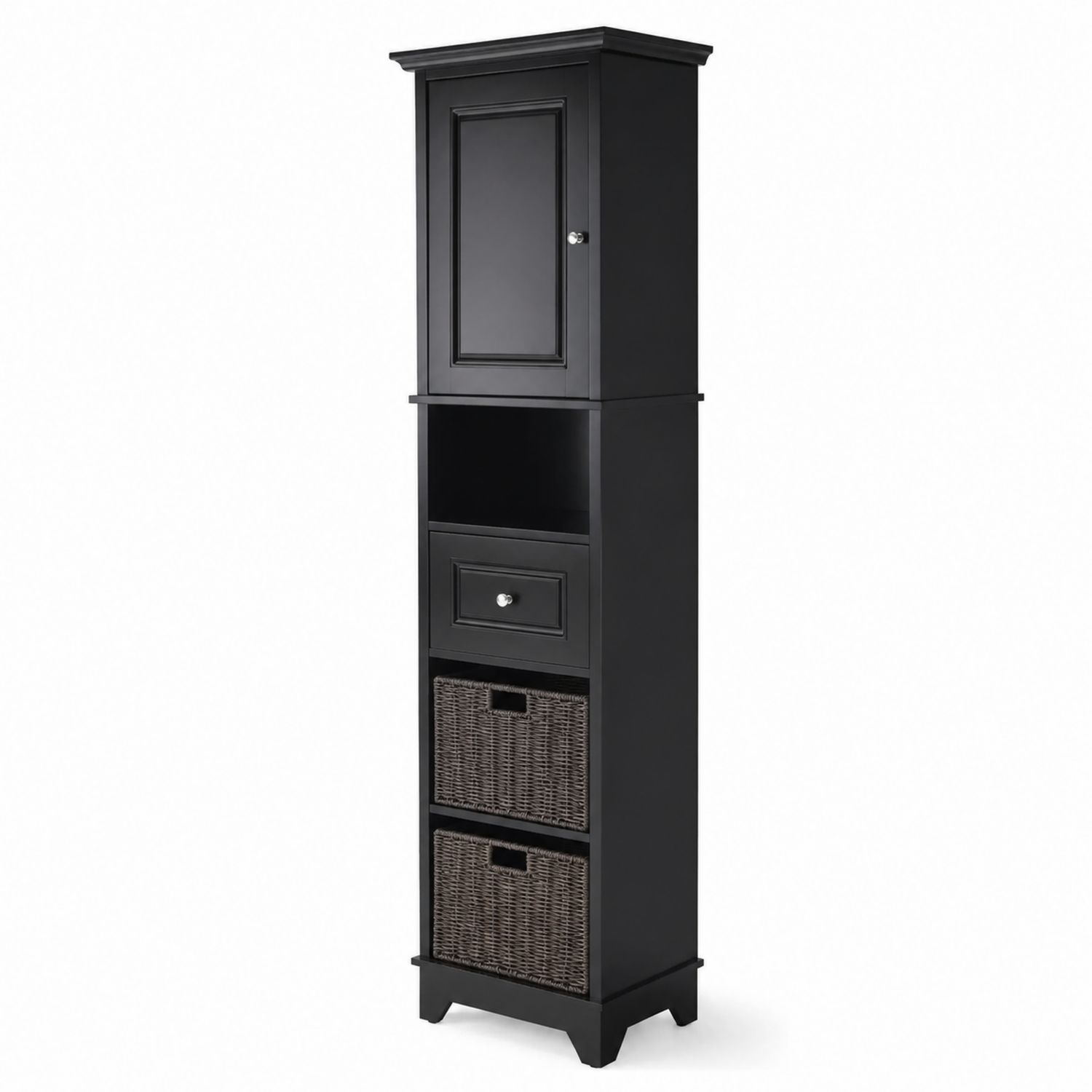 Estantería de MDF Negra con Cestas de Mimbre